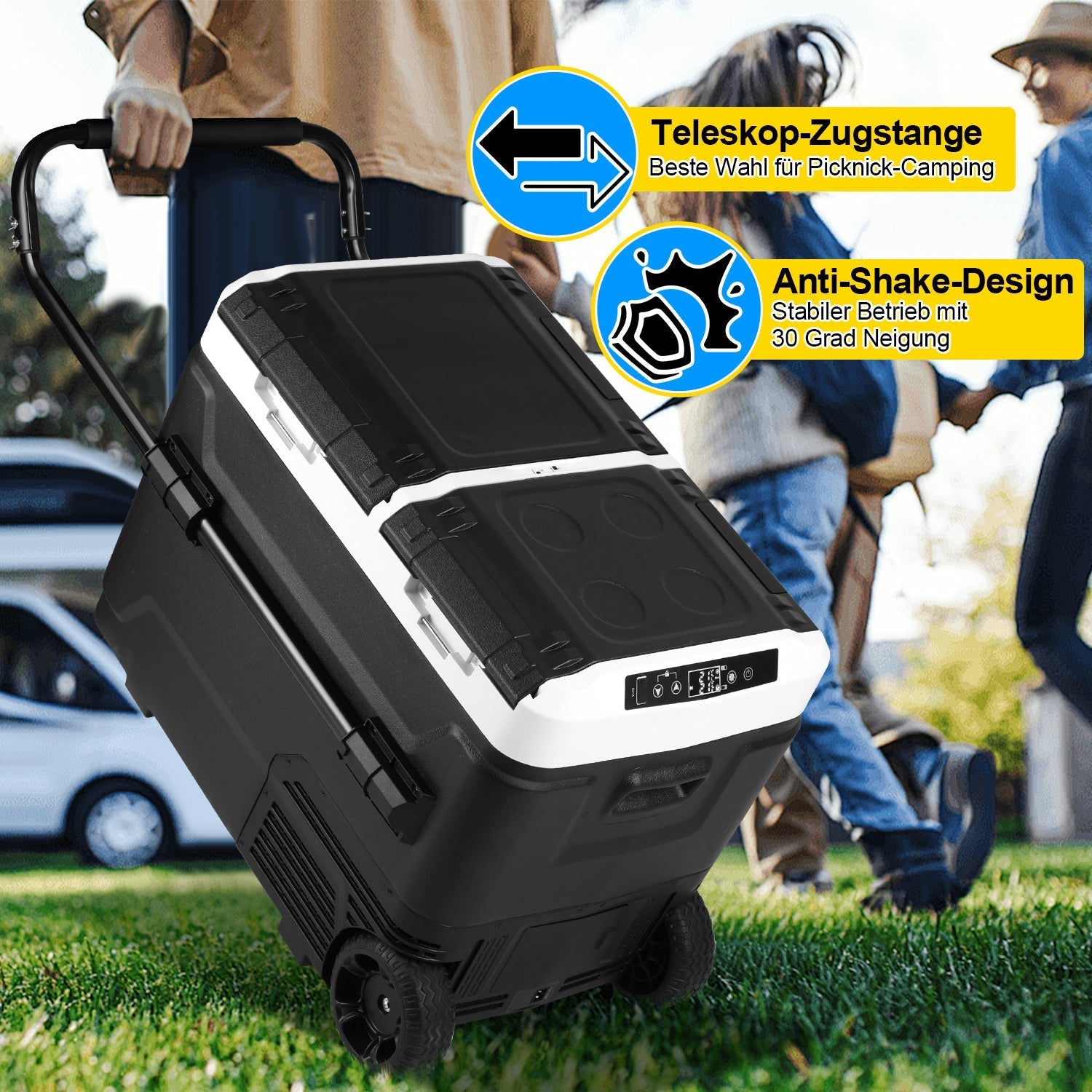 Lospitch Kompressor Kühlbox 50L 2 Zonen -20 °C mit Rollen für Camping