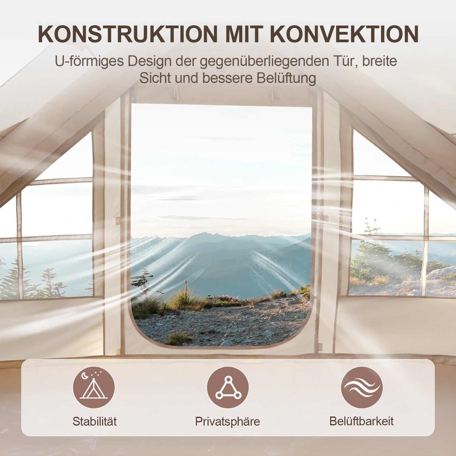 Lospitch Aufblasbares Campingzelt 6.3 m² mit Dachfenster für 2 bis 4 Personen