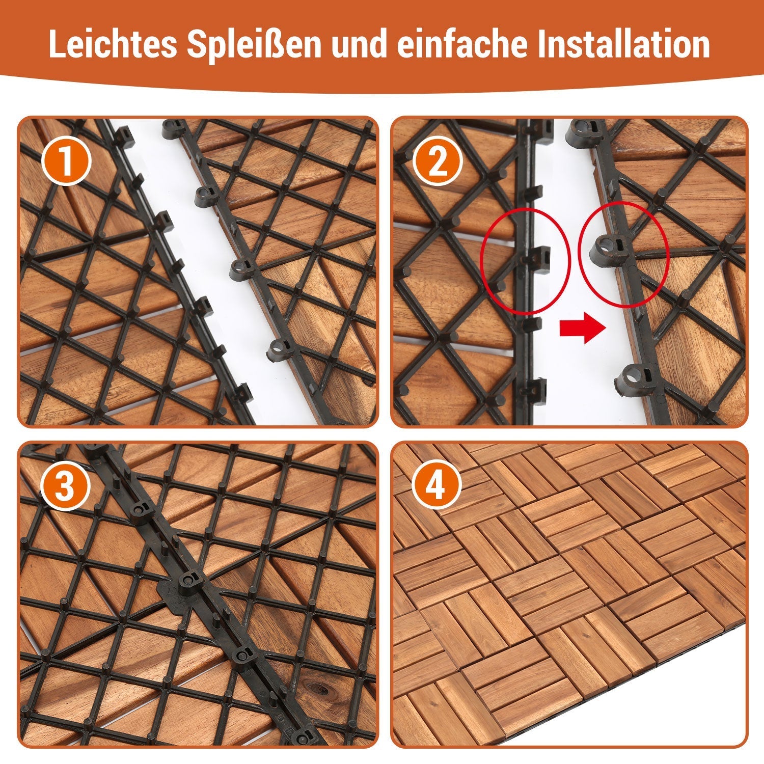 Lospitch Holzfliesen Akazienholz 30x30 cm 12 Latten mit Klicksystem