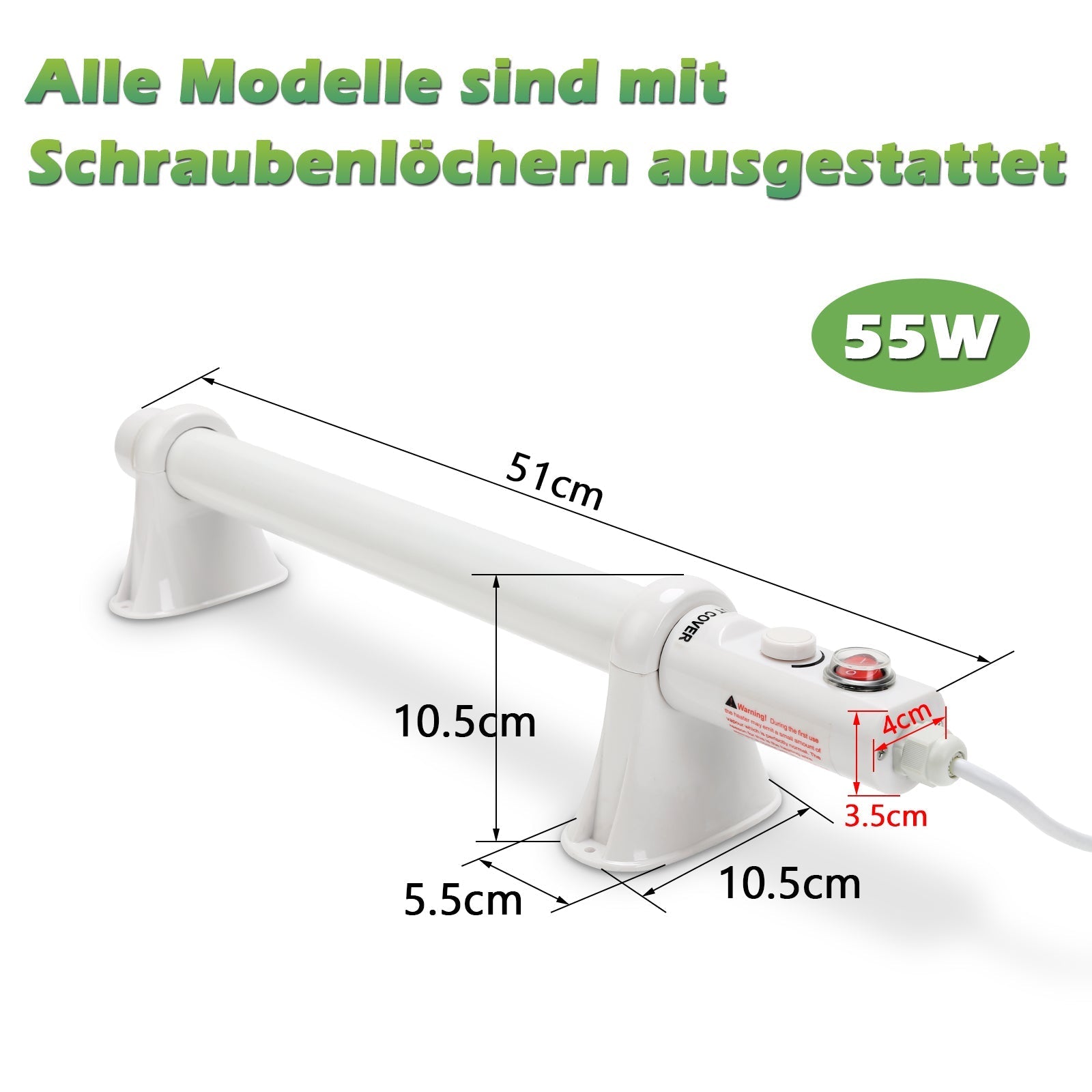Lospitch Gewächshausheizung 55/90/135W IPX4 für Gewächshaus und Frühbeet