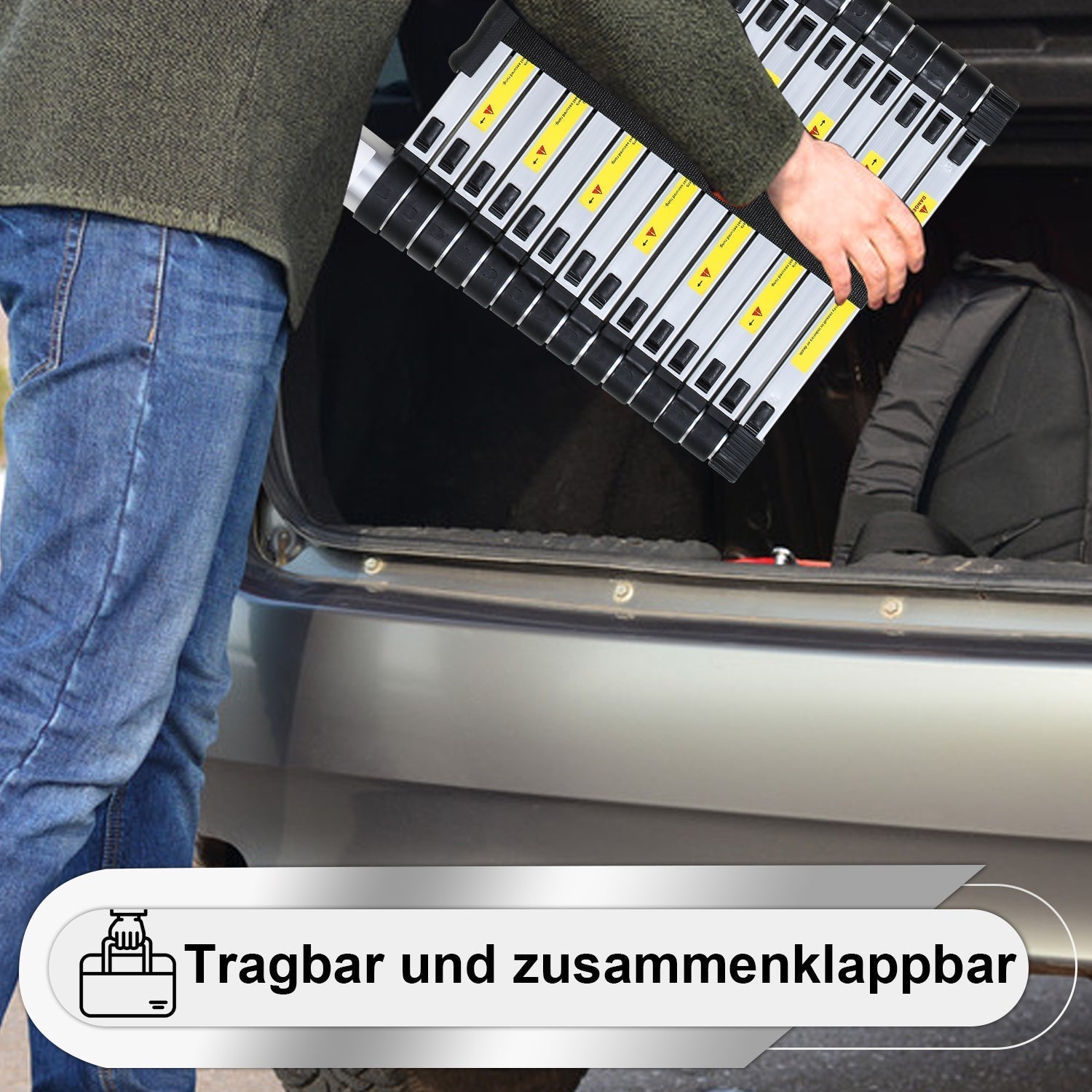 Lospitch Aluminium Teleskopleiter 2,6 bis 5 m Belastbar bis 150 kg für Haus und Garten