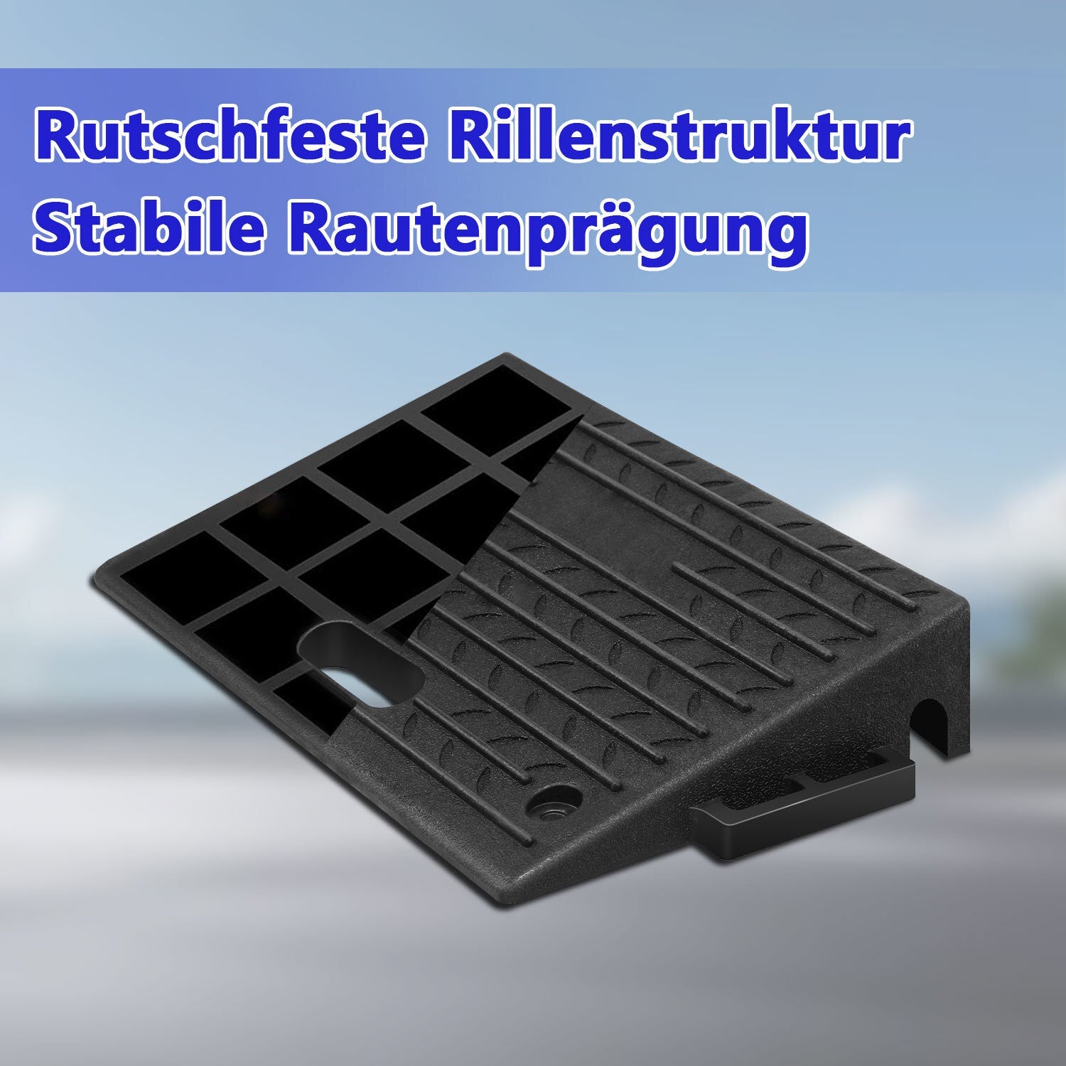 Lospitch Bordsteinrampe Gummi 50 × 32 × 10 cm mit Griff für Auto  und Garage