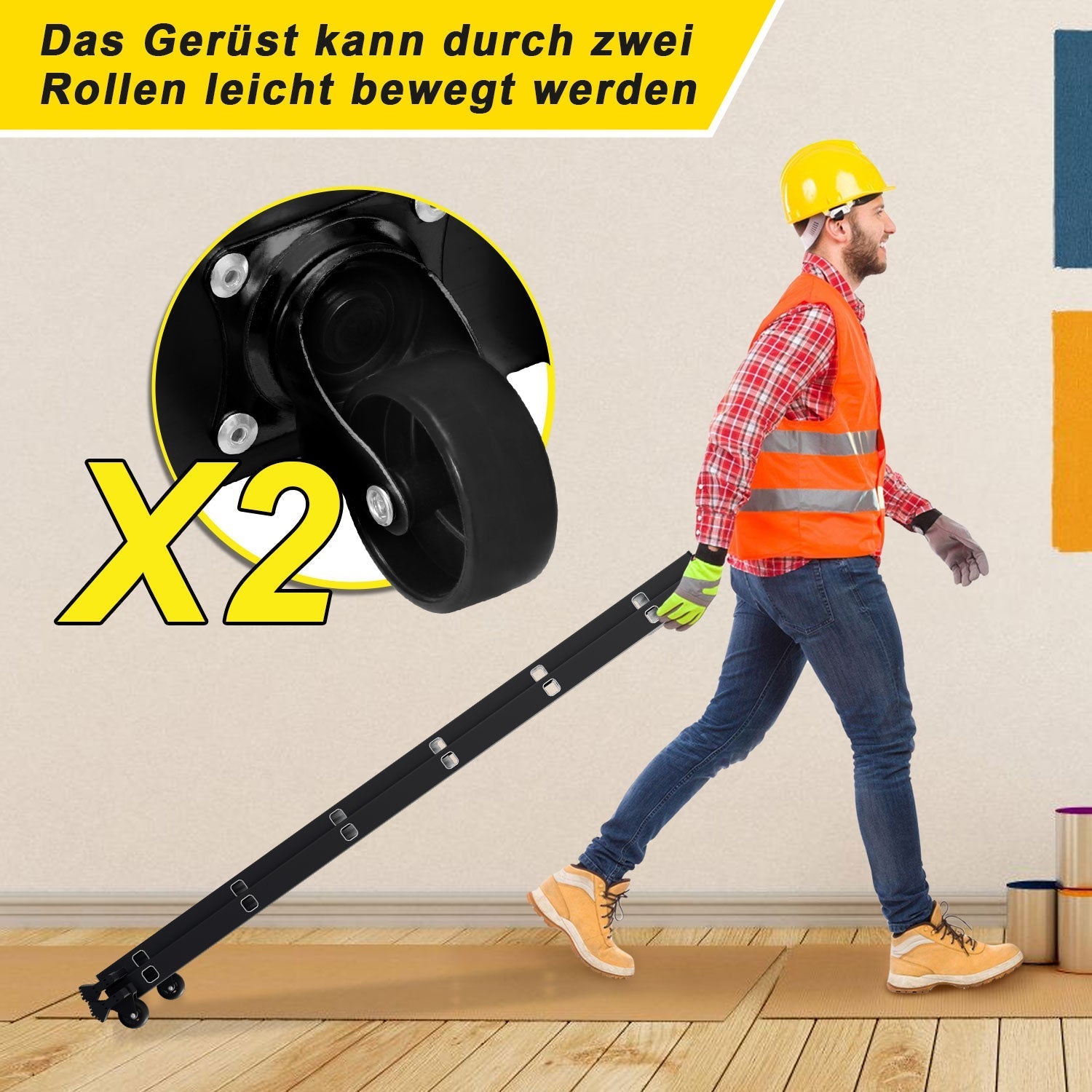 Lospitch Mehrzweckgerüst Aluminium 4 in 1 mit Plattform 2 Rollen bis 150 kg