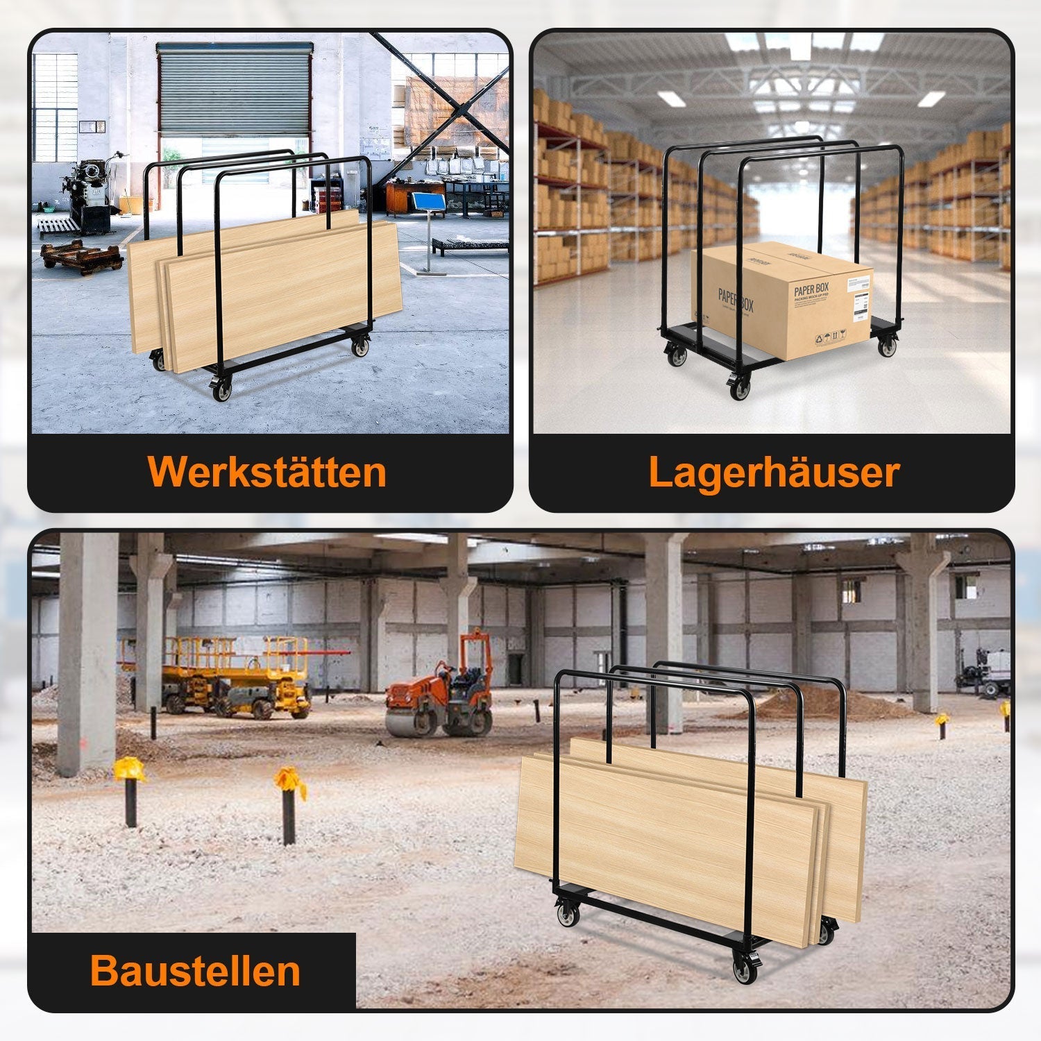Lospitch Plattenwagen 680kg Schwerlast Transportwagen mit Lenkrollen für Lager Werkstatt Baustelle