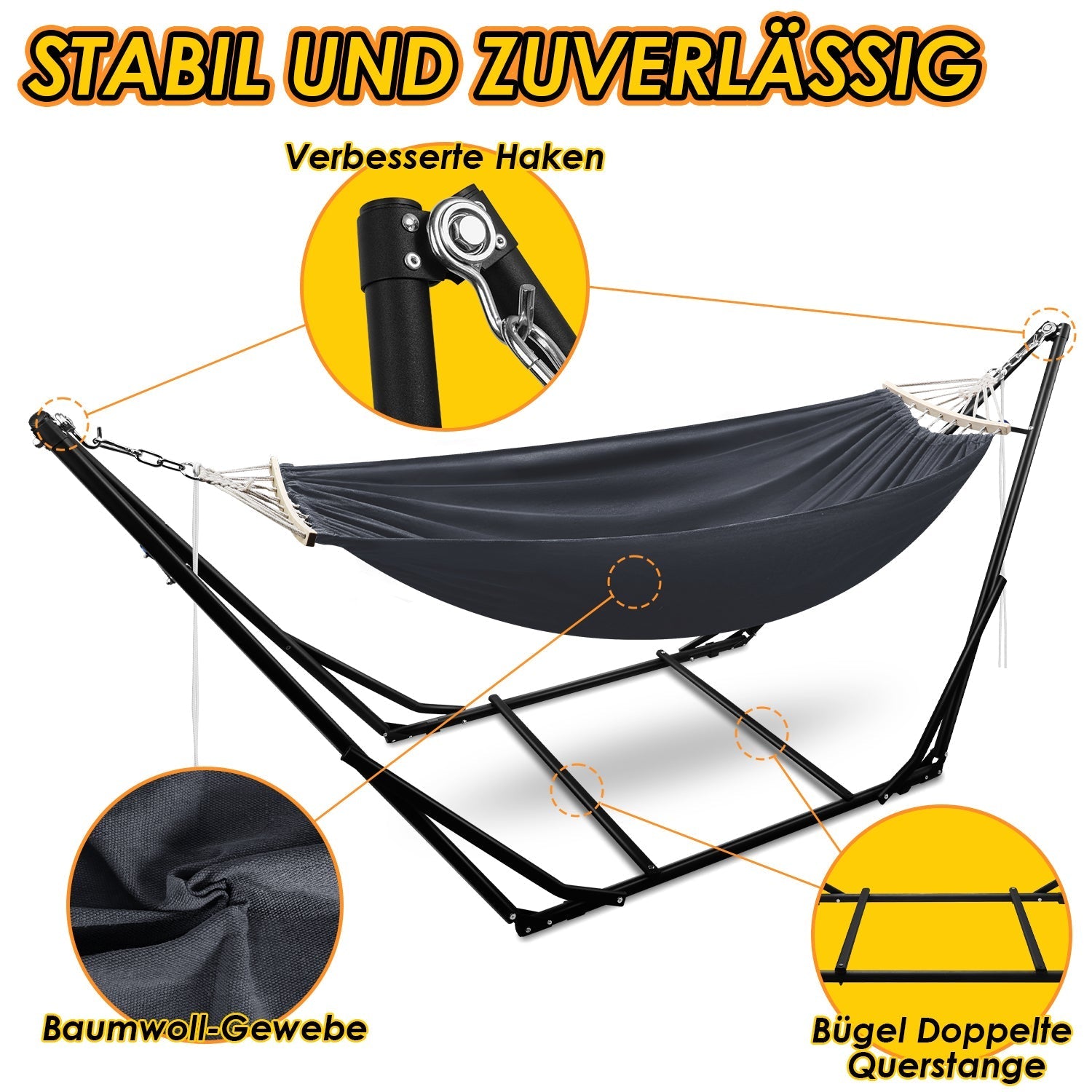 Lospitch klappbare Hängematte mit Metallgestell für Garten und Camping