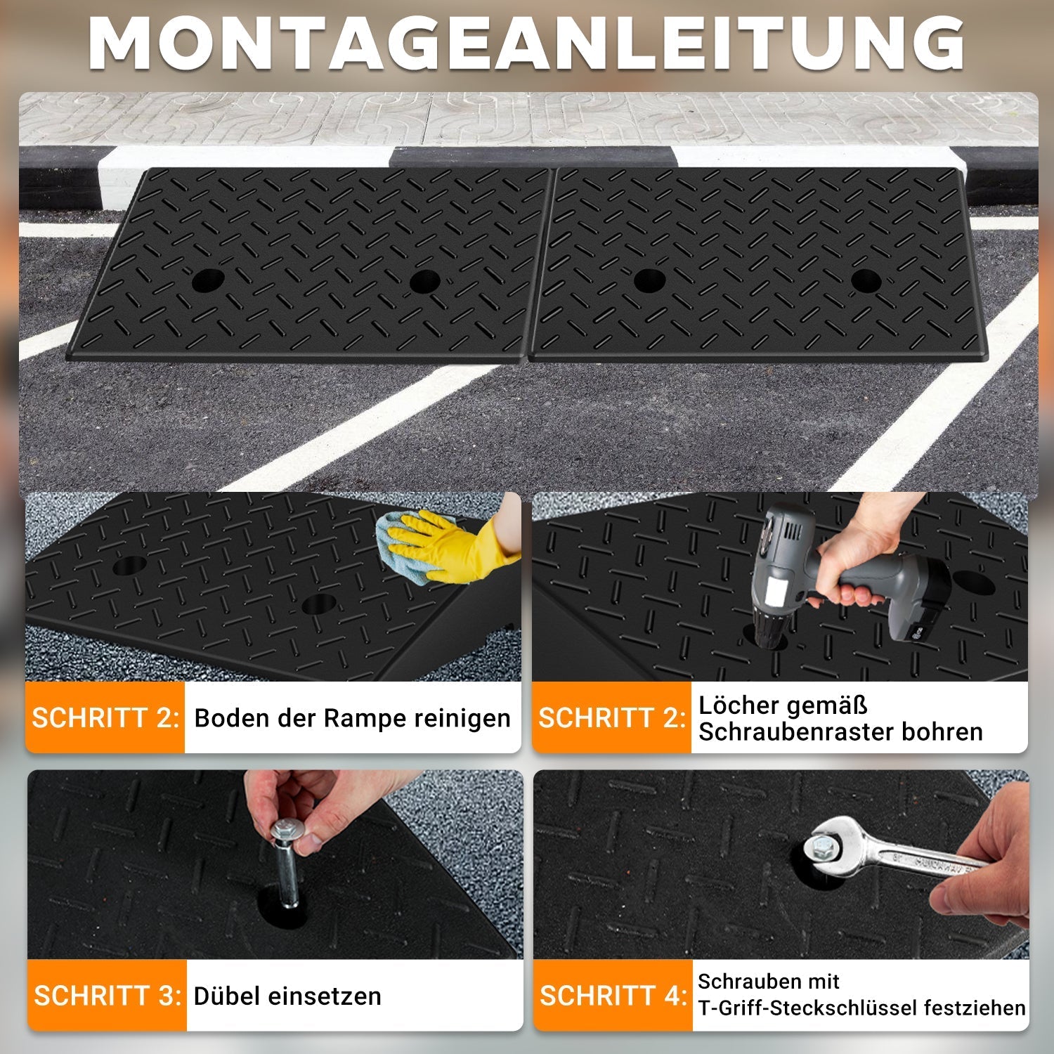 Lospitch Auffahrrampe 2er Set bis 10 t aus Gummi für Auto und Motorrad