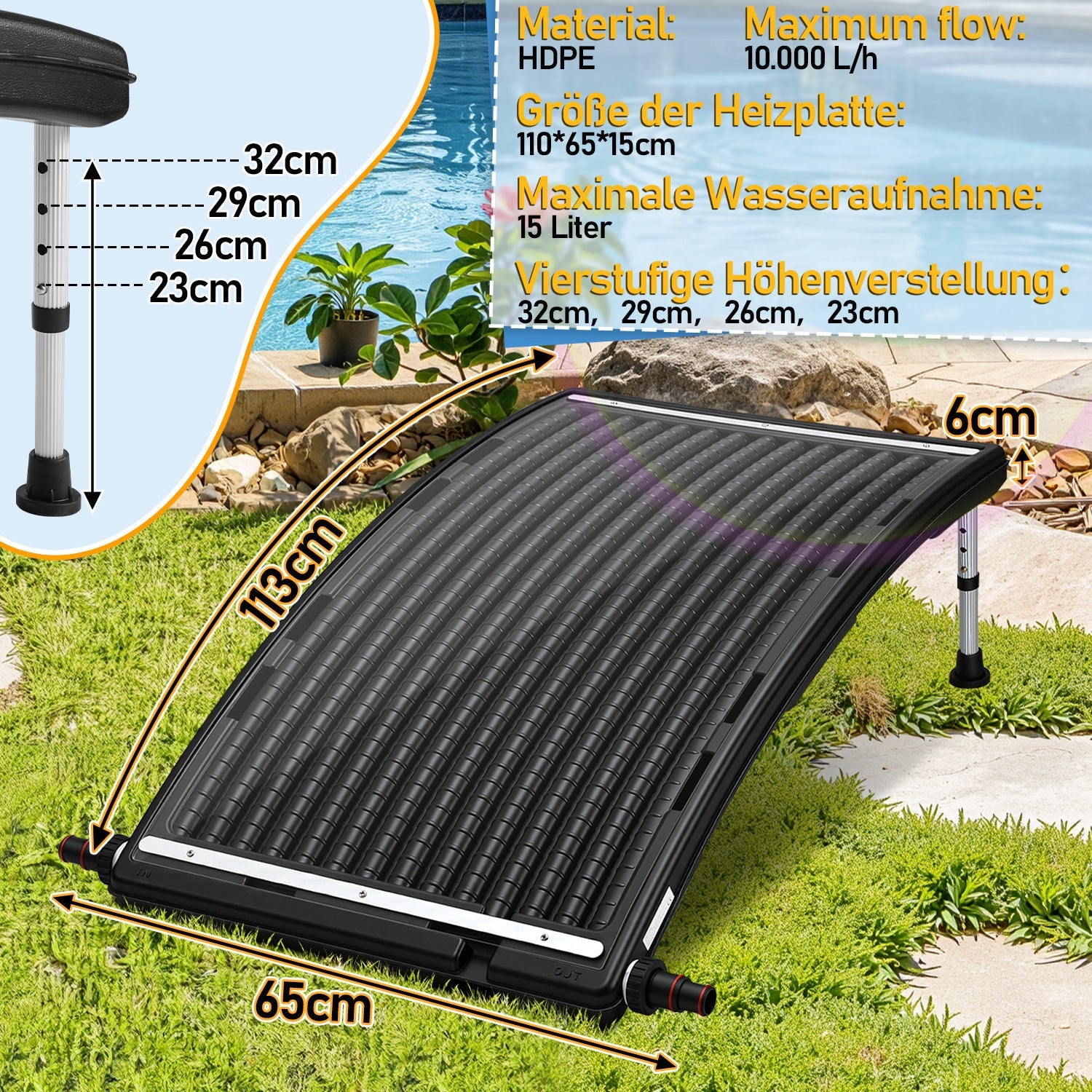 Lospitch Sonnenkollektor Poolheizung 113x69x32 cm Ø32-38 mm für Pool