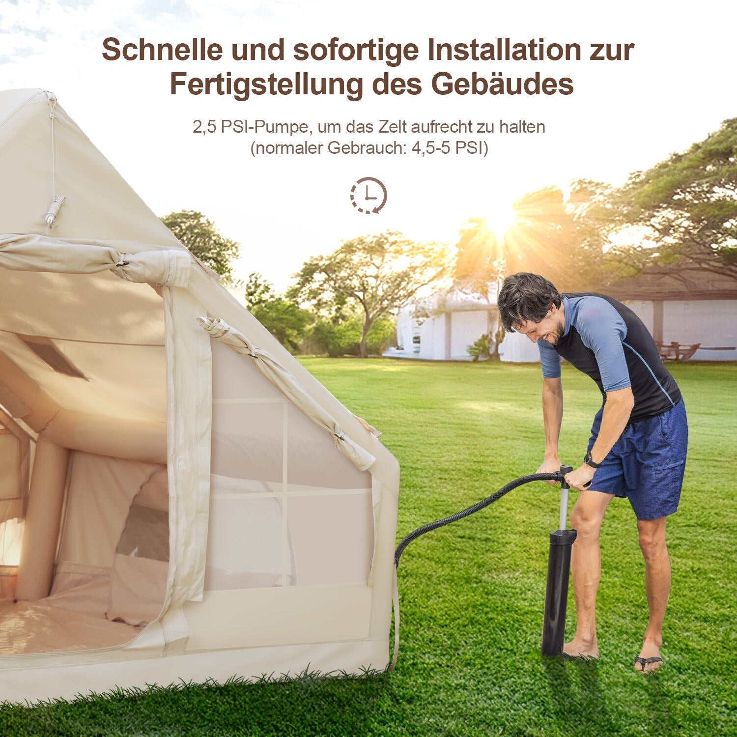 Lospitch Aufblasbares Campingzelt 6.3 m² mit Dachfenster für 2 bis 4 Personen