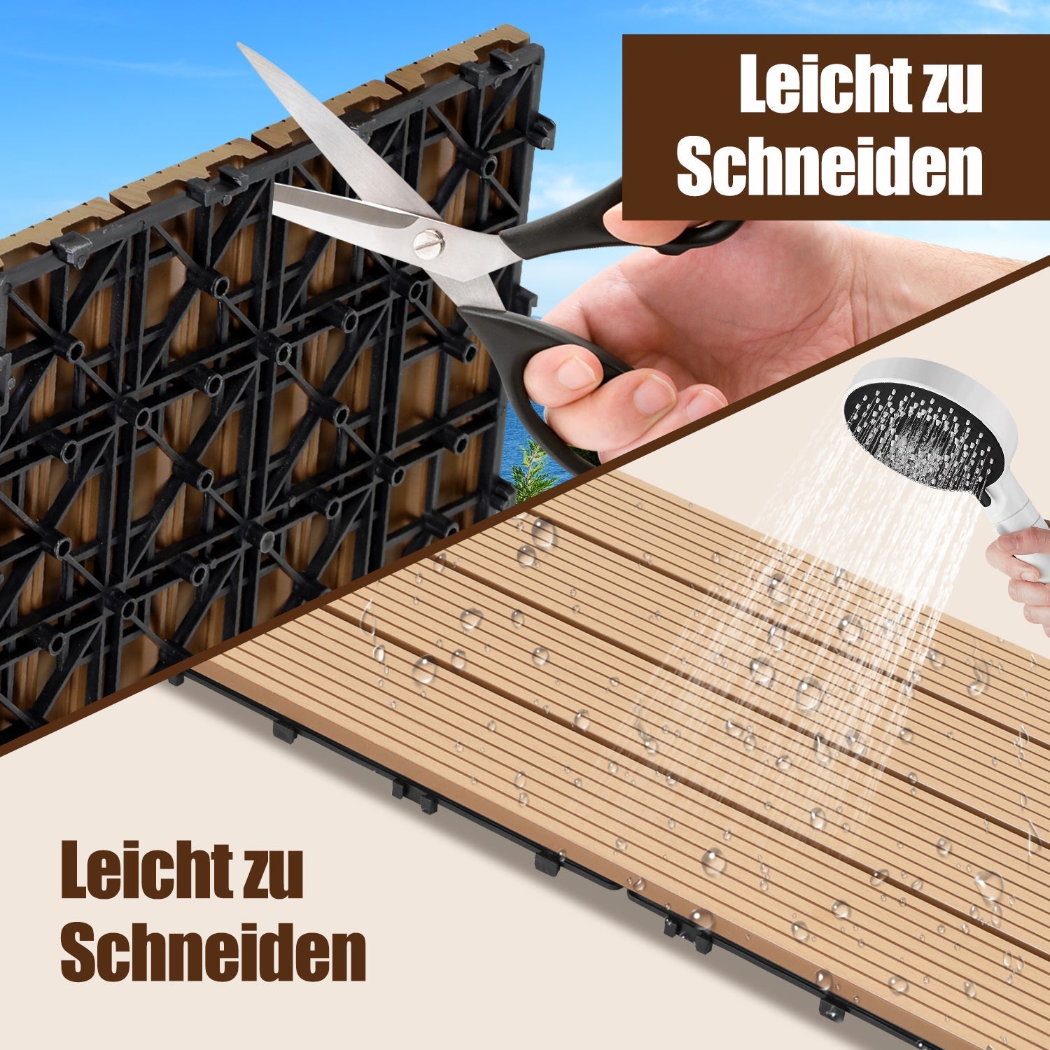 Lospitch WPC Klickfliesen 30x60 cm 6 Stück in Holzoptik für Balkon und Terrasse