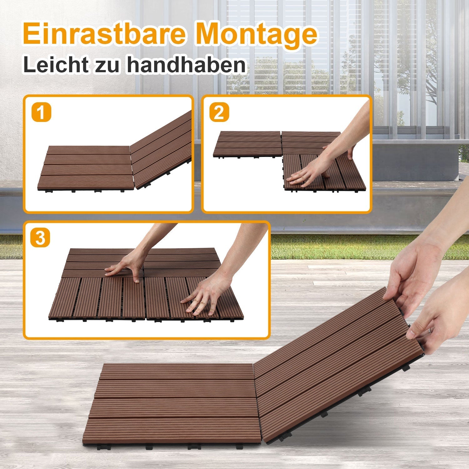 Lospitch WPC Terrassenfliesen 30x30 cm 11 Stück Klickfliesen für Balkon und Garten