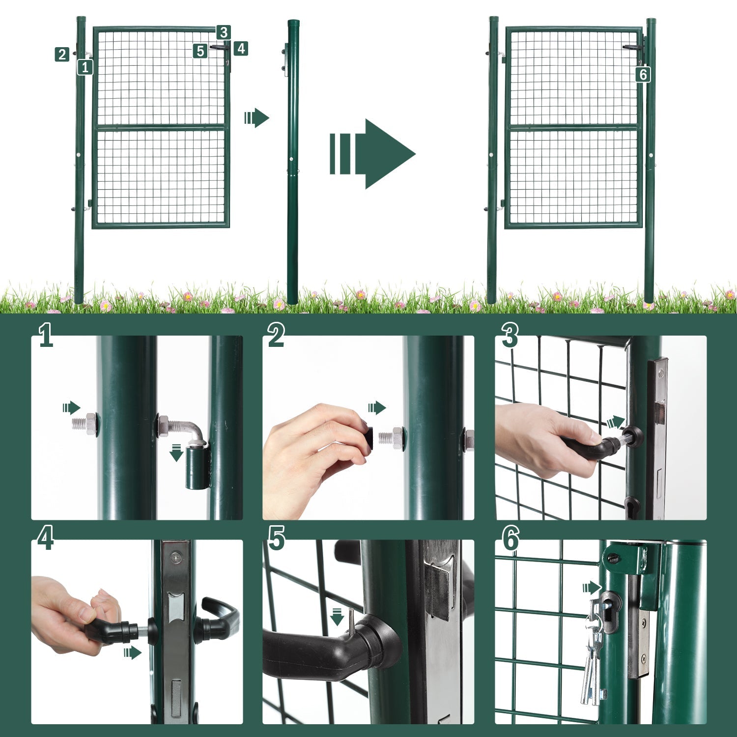 Lospitch Gartentor Metall grün abschließbar für Gartenzaun