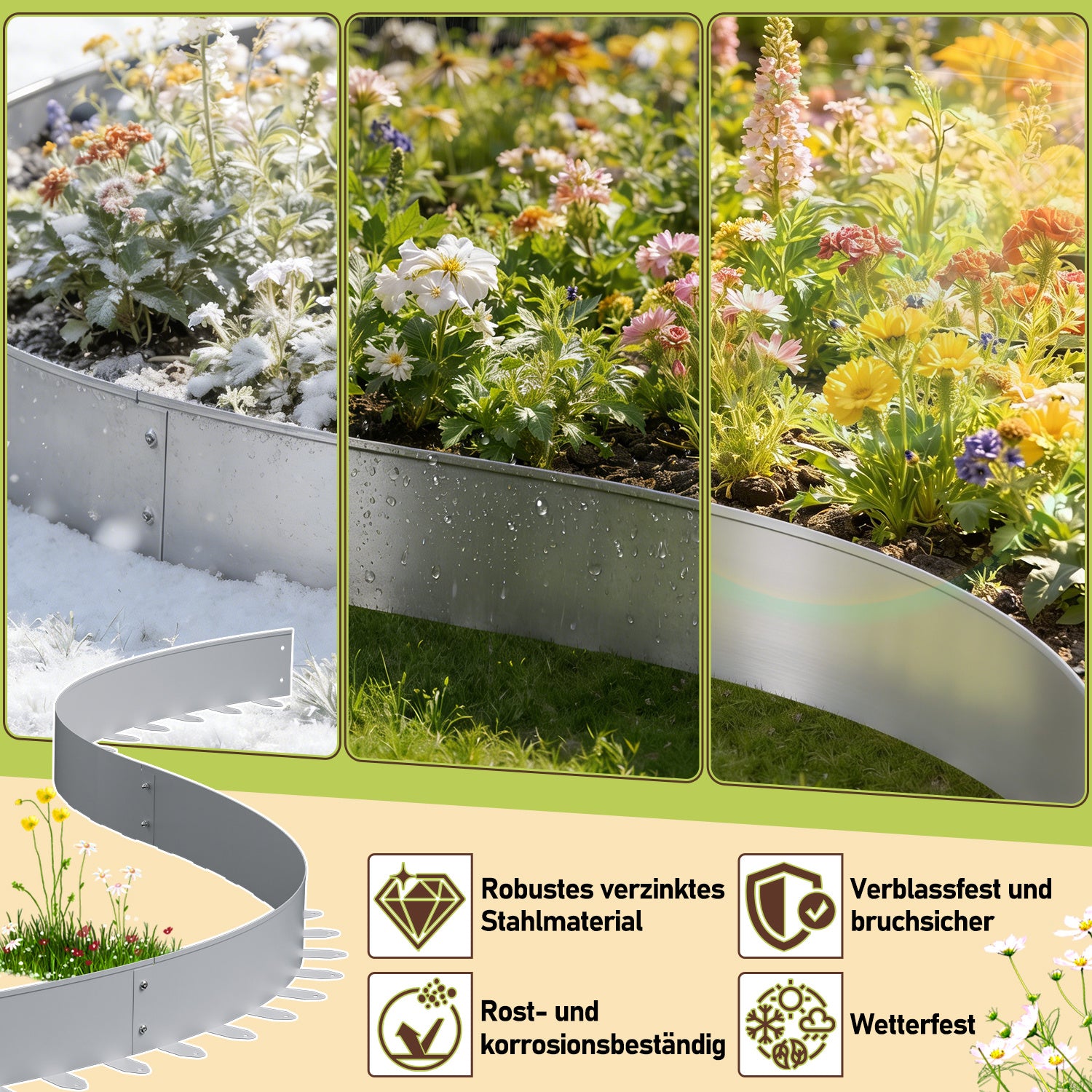 Lospitch Metall Rasenkante flexibel für Beete und Gartenwege