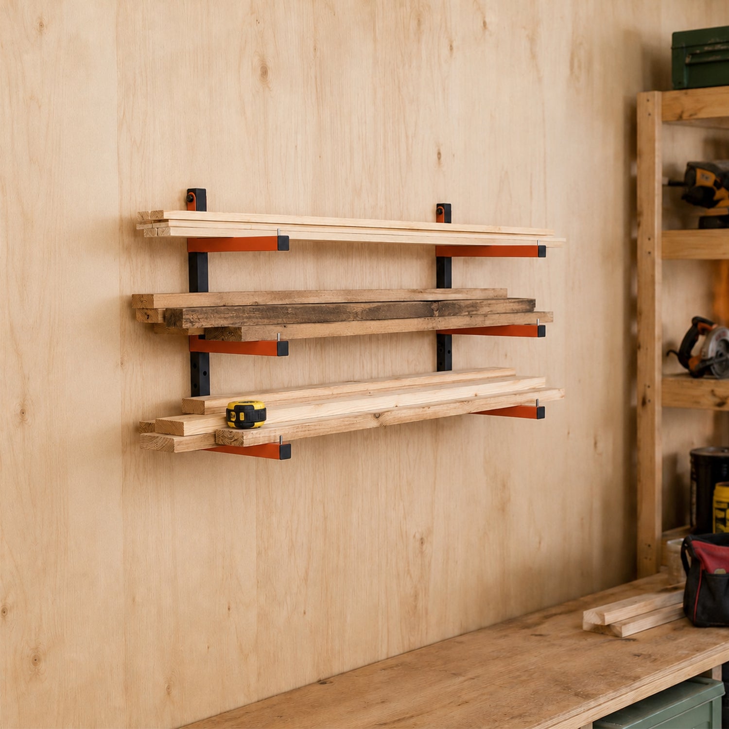 Lospitch Klappbares Holzlagerregal aus Metall Höhenverstellbar 50kg für Garage Werkstatt