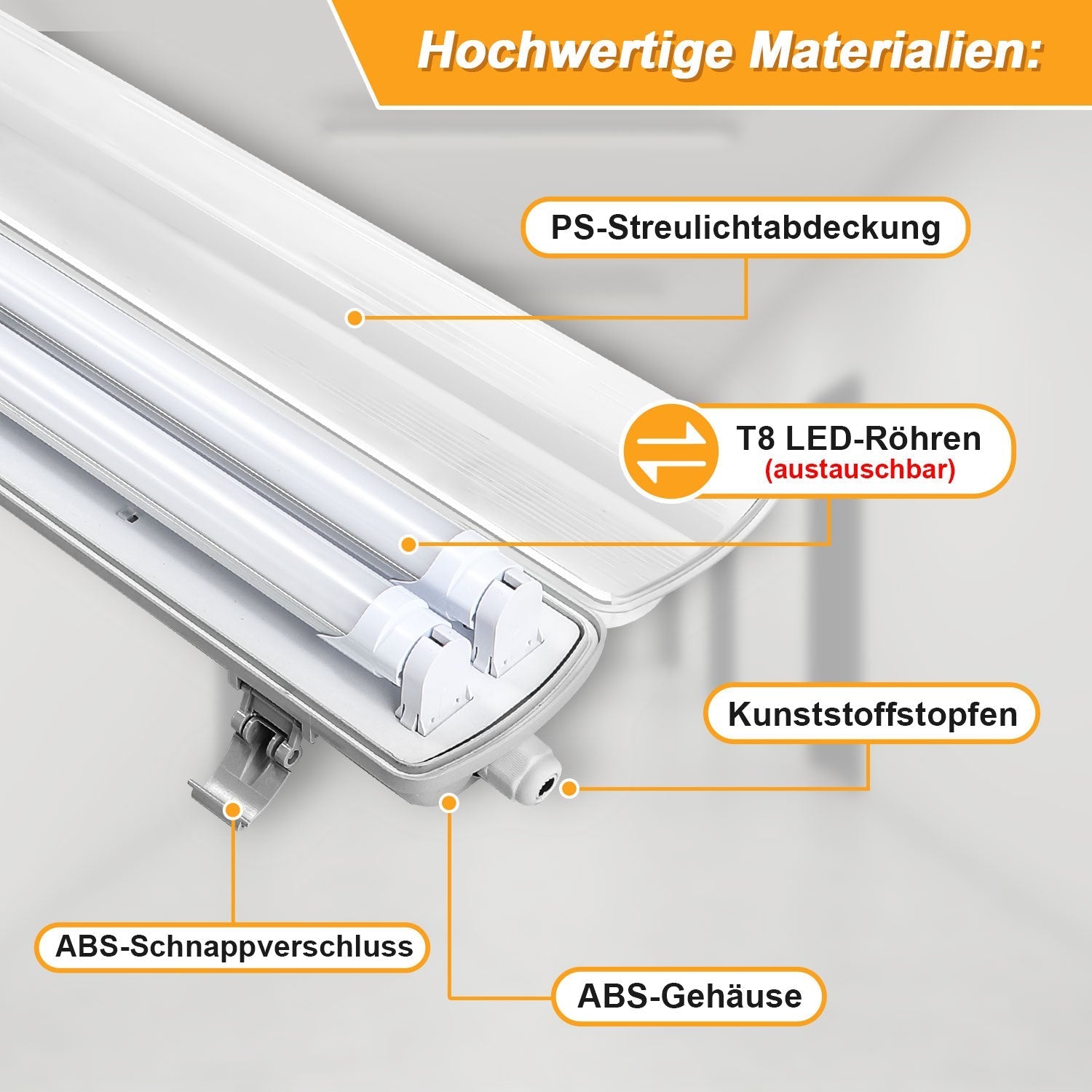 Lospitch T8 LED Feuchtraumleuchte 120/150 cm IP65 für Werkstatt und Keller