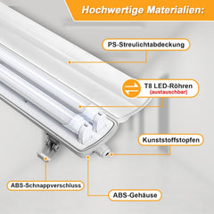 Lospitch T8 LED Feuchtraumleuchte 120/150 cm IP65 für Werkstatt und Keller