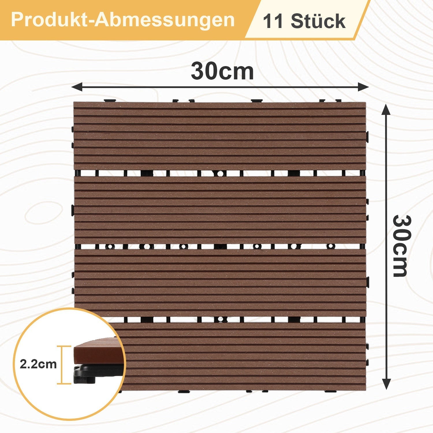 Lospitch WPC Terrassenfliesen 30x30 cm 11 Stück Klickfliesen für Balkon und Garten