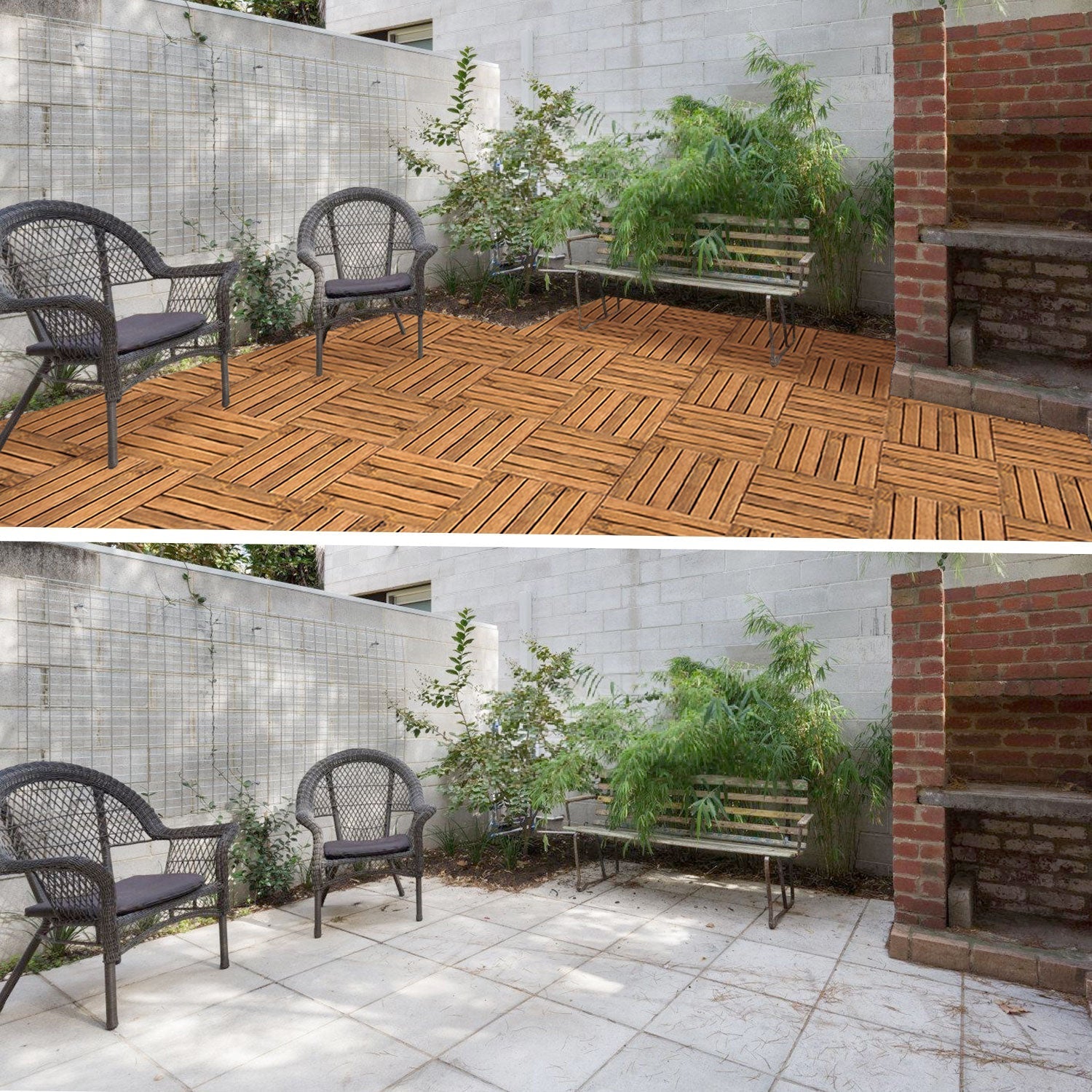 Lospitch Akazienholzfliesen 30x30cm Klicksystem für Balkon Terrasse Garten