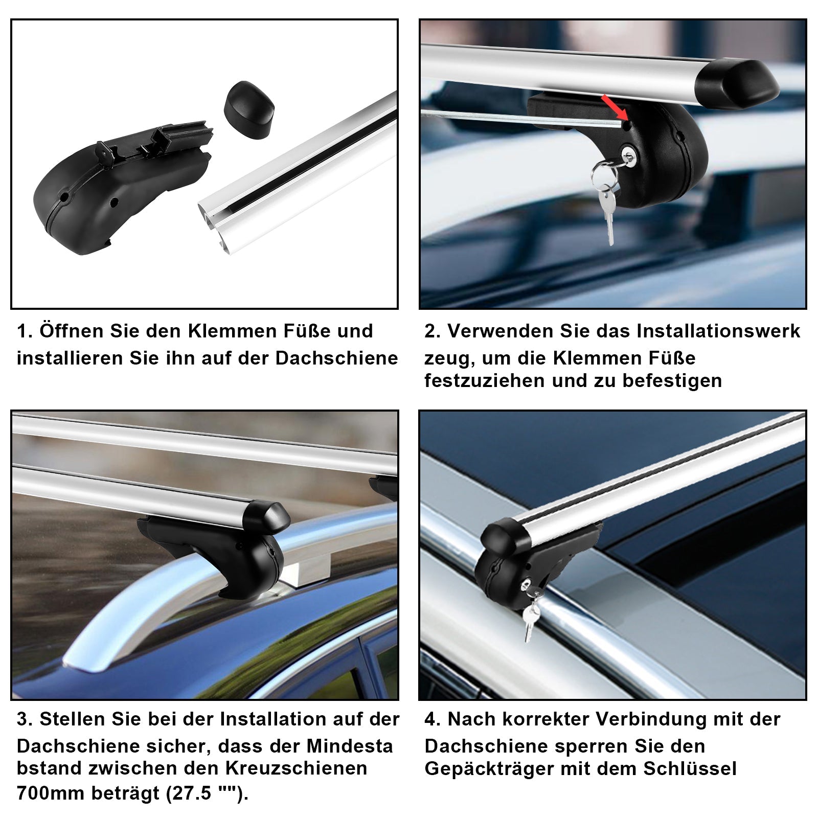 Lospitch Dachträger 2er Set aus Aluminium bis 150 kg für Fahrzeuge mit Reling