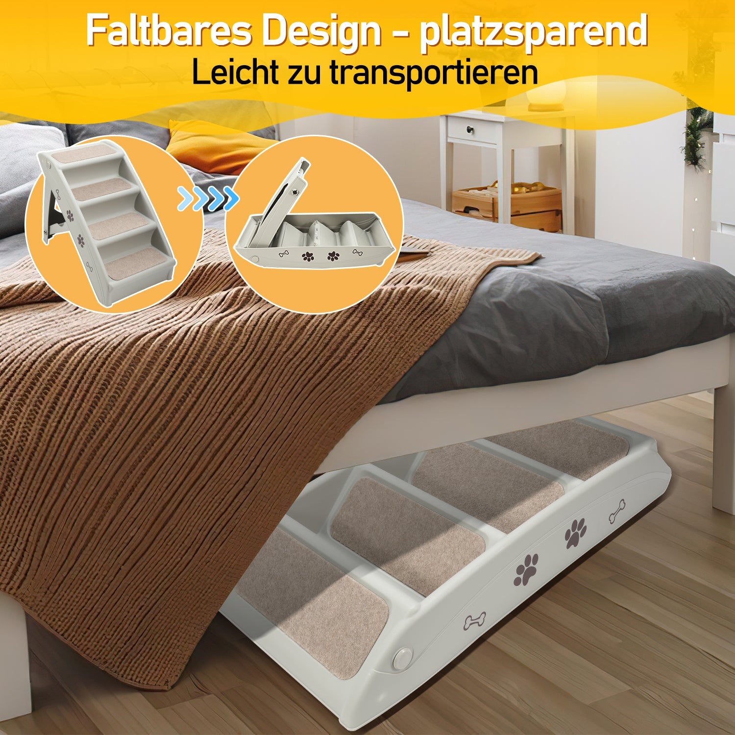 Lospitch Haustiertreppe 4 Stufen klappbar rutschfest bis 75 kg für Hund Sofa