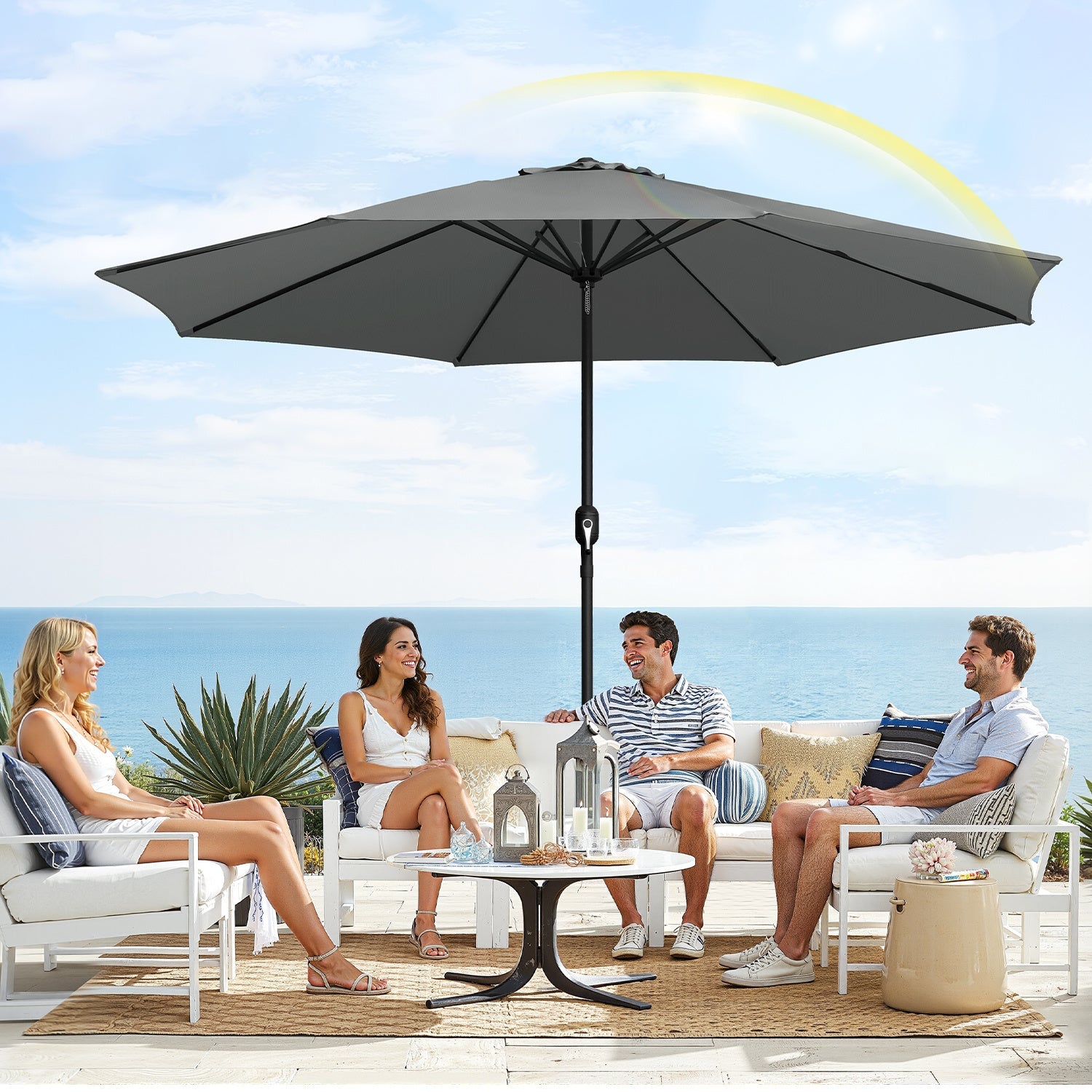 Lospitch Sonnenschirm mit Kurbel UV50+ für Terrasse und Garten