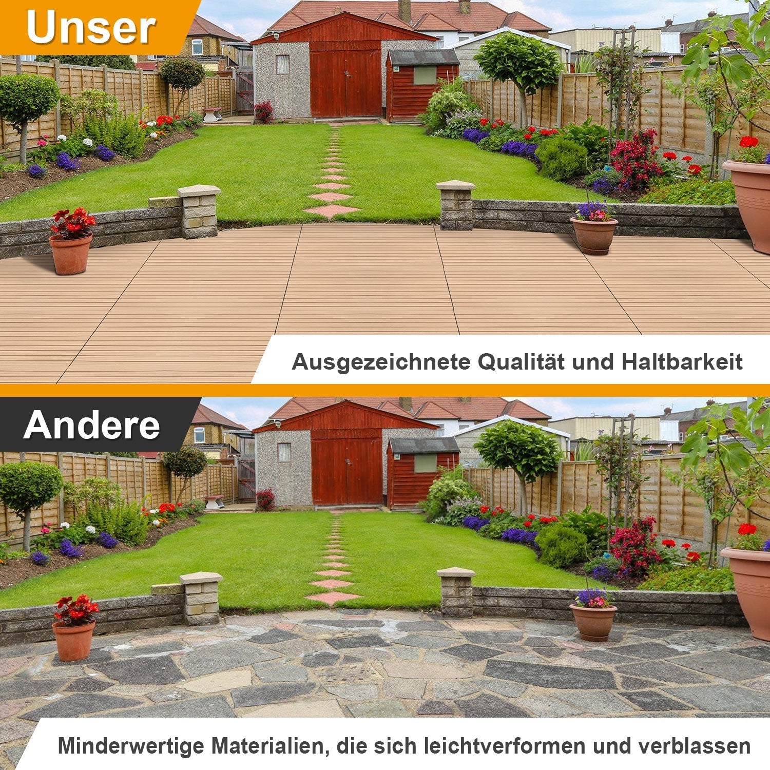 Lospitch WPC Klickfliesen 30x60 cm 6 Stück in Holzoptik für Balkon und Terrasse