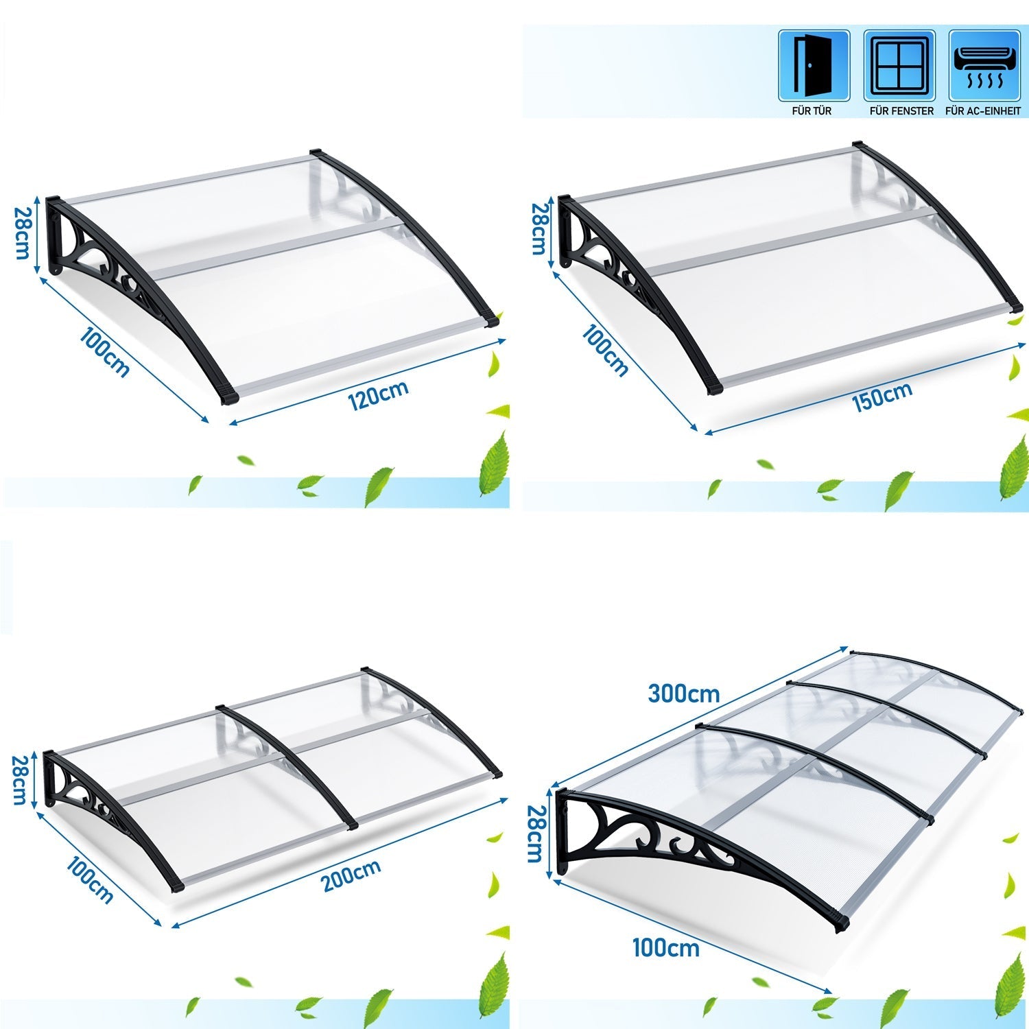 Lospitch Haustürvordach Polycarbonat Türvordach transparent