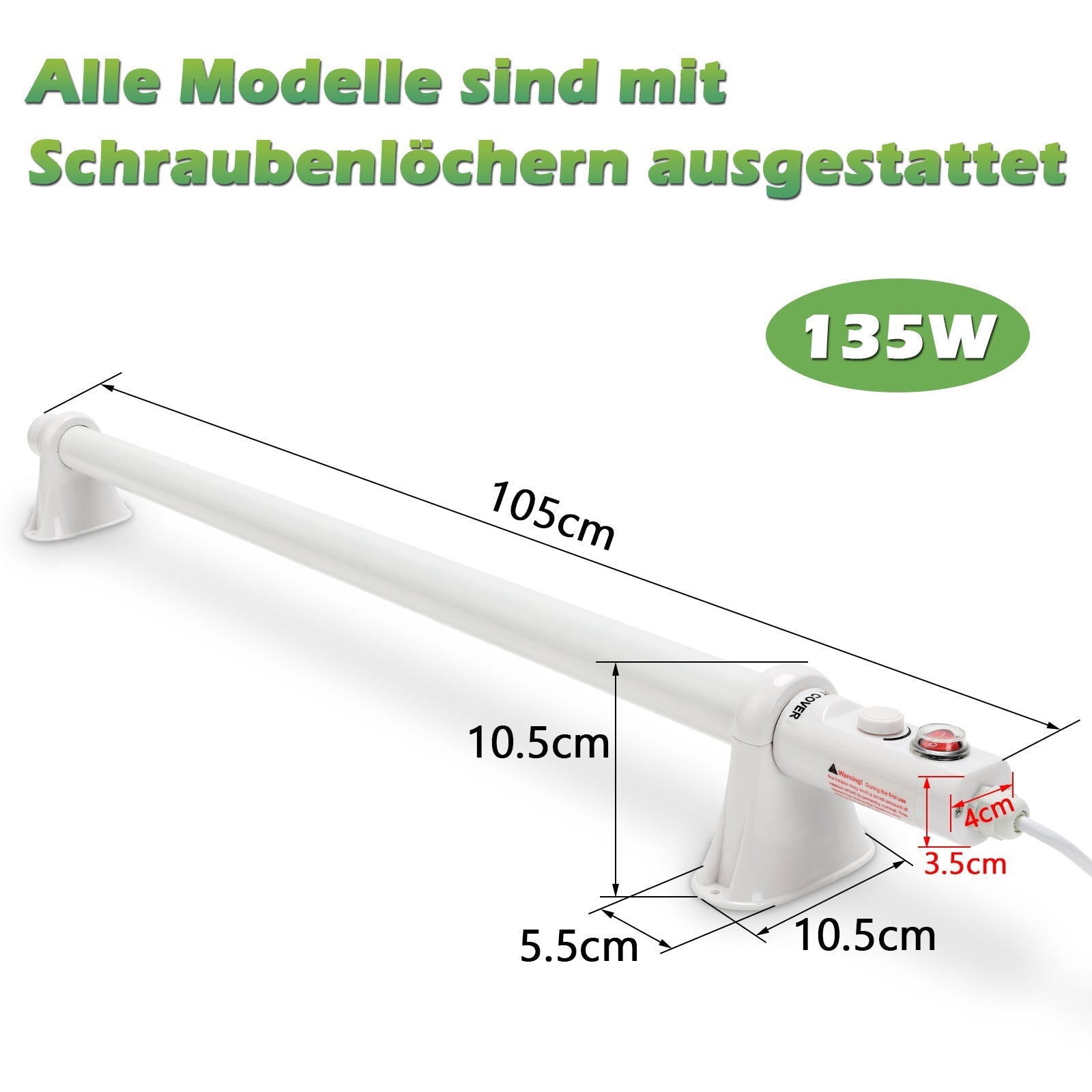 Lospitch Gewächshausheizung 55/90/135W IPX4 für Gewächshaus und Frühbeet