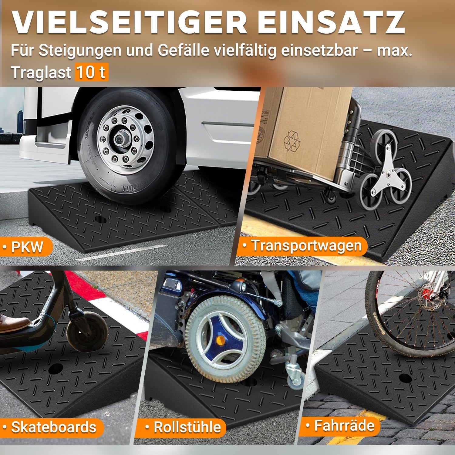 Lospitch Auffahrrampe 2er Set bis 10 t aus Gummi für Auto und Motorrad