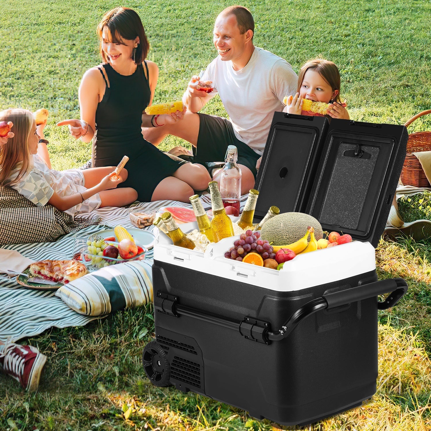 Lospitch Kompressor Kühlbox 50L 2 Zonen -20 °C mit Rollen für Camping