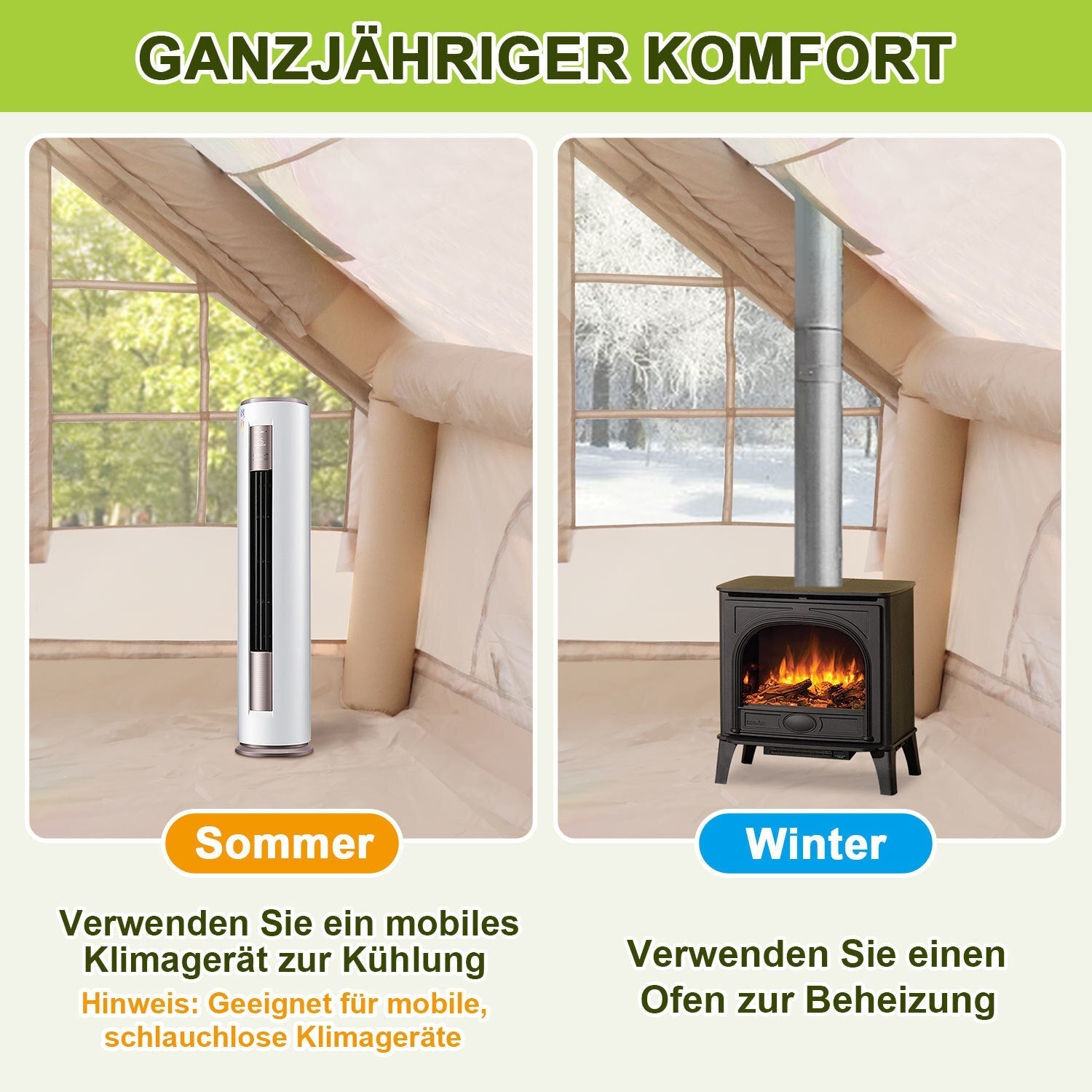 Lospitch Aufblasbares Campingzelt 6.3 m² mit Dachfenster für 2 bis 4 Personen