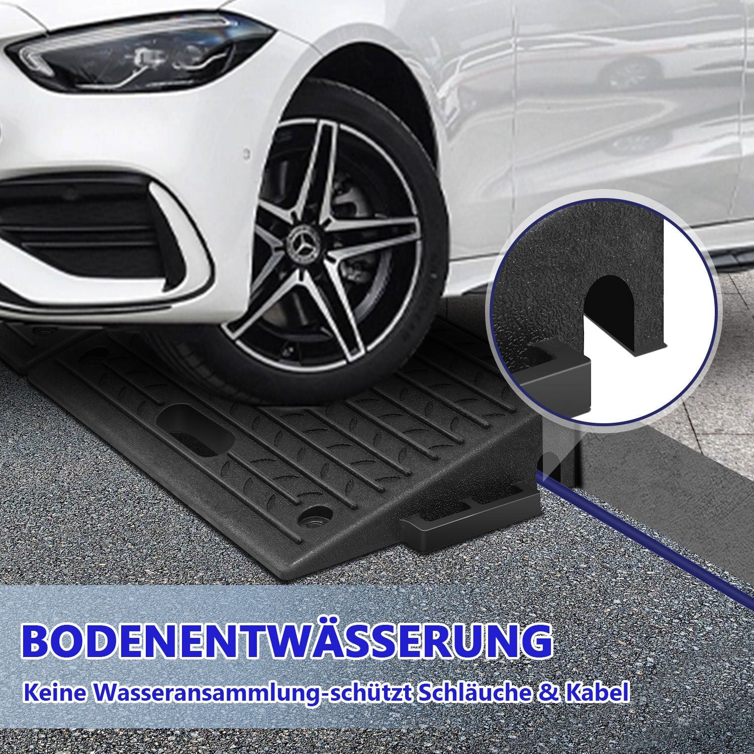 Lospitch Bordsteinrampe Gummi 50 × 32 × 10 cm mit Griff für Auto  und Garage