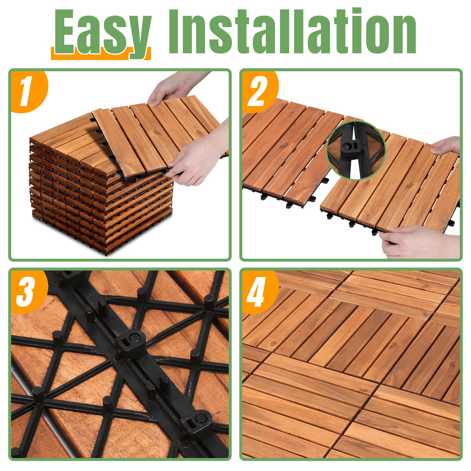 Lospitch Akazien Holzfliesen 11er Set für 1 m² Balkon Terrasse