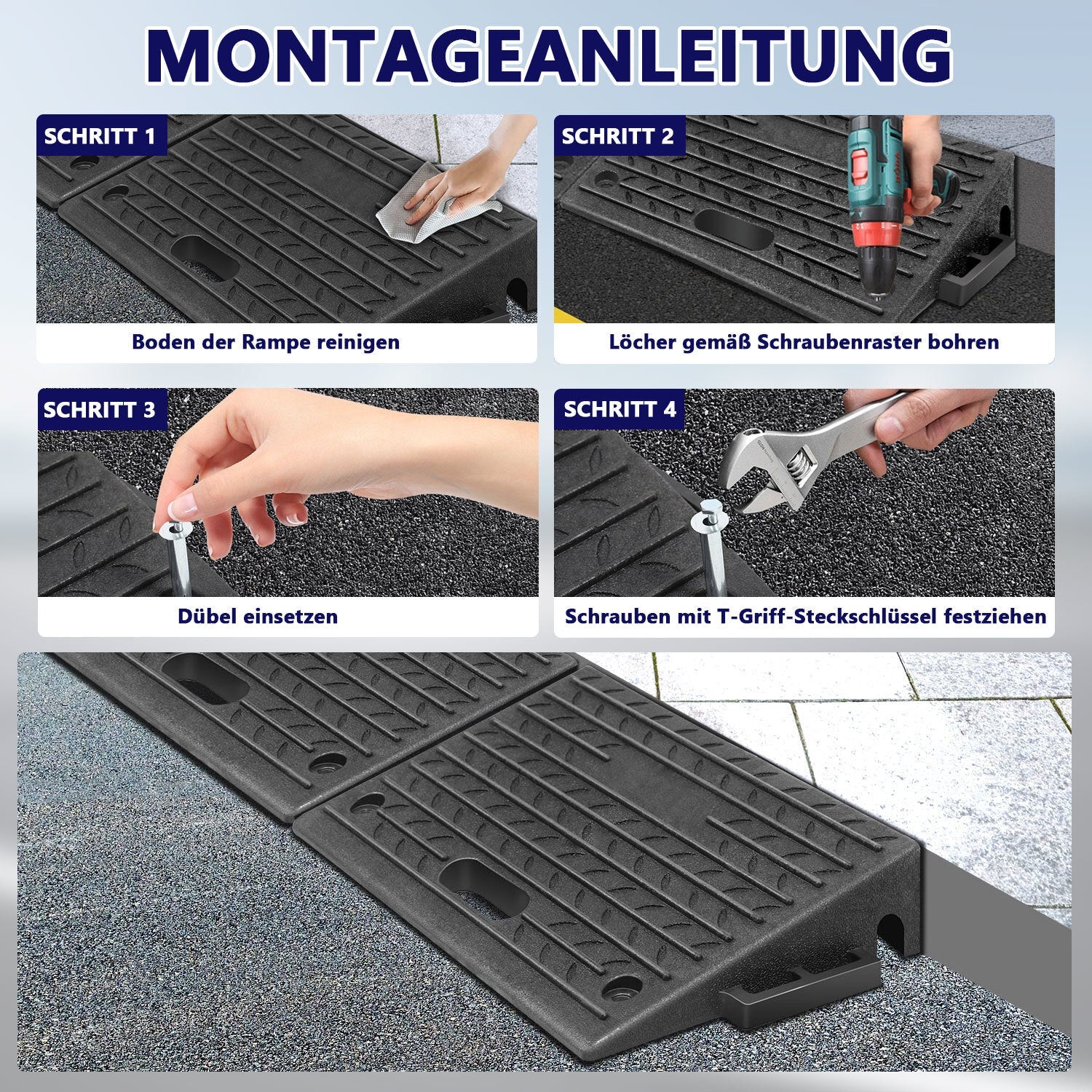 Lospitch Bordsteinrampe Gummi 50 × 32 × 10 cm mit Griff für Auto  und Garage