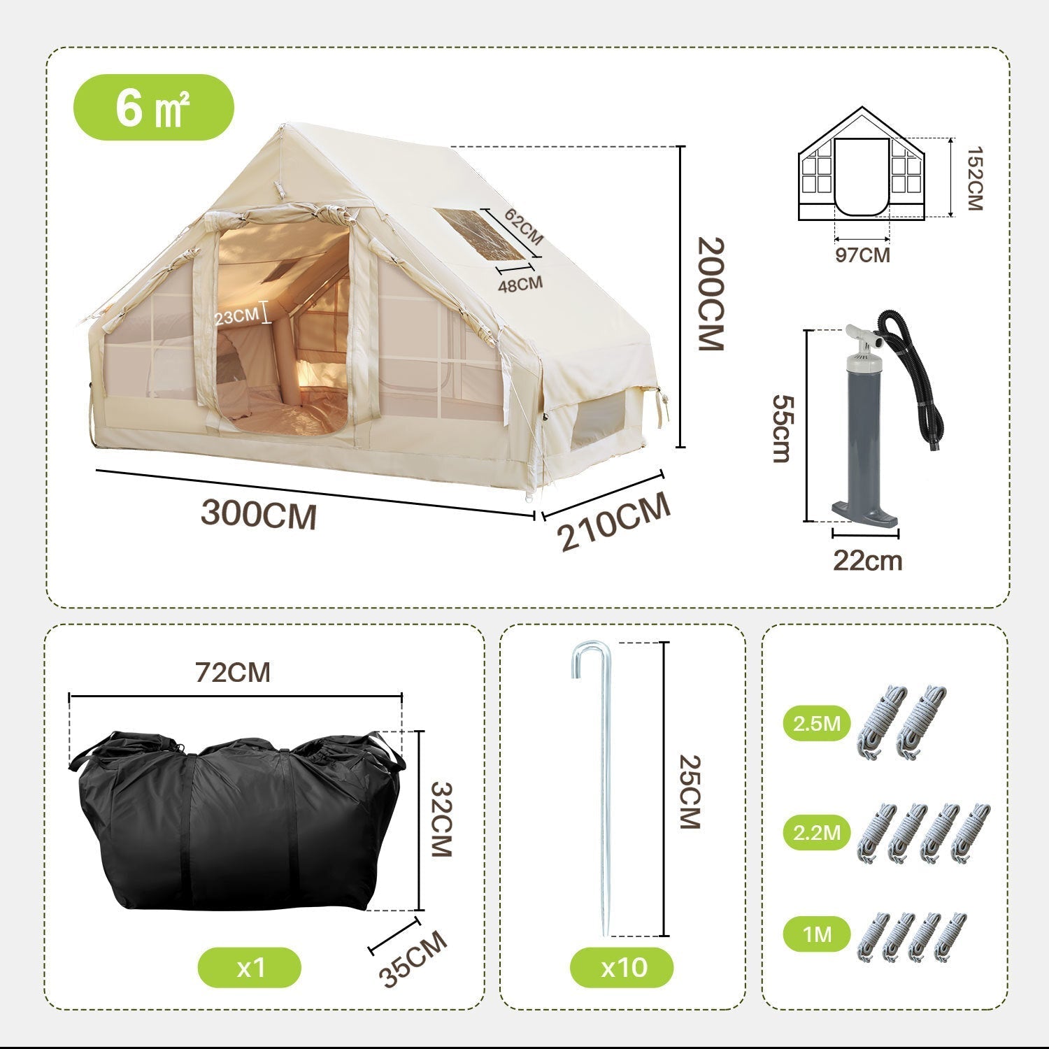 Lospitch Aufblasbares Campingzelt 6.3 m² mit Dachfenster für 2 bis 4 Personen