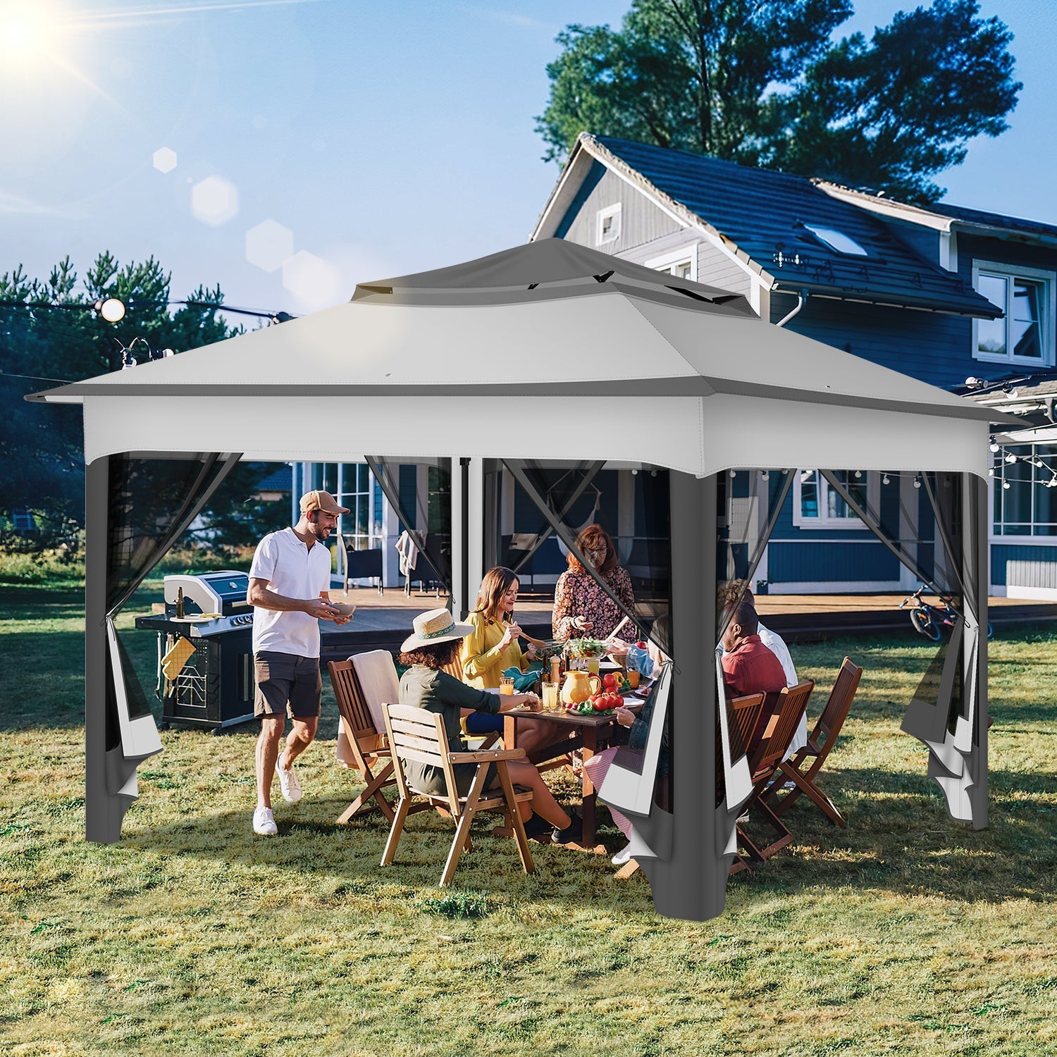 Lospitch Gartenpavillon 3,3x3,3 m mit Moskitonetz für 2-4 Personen