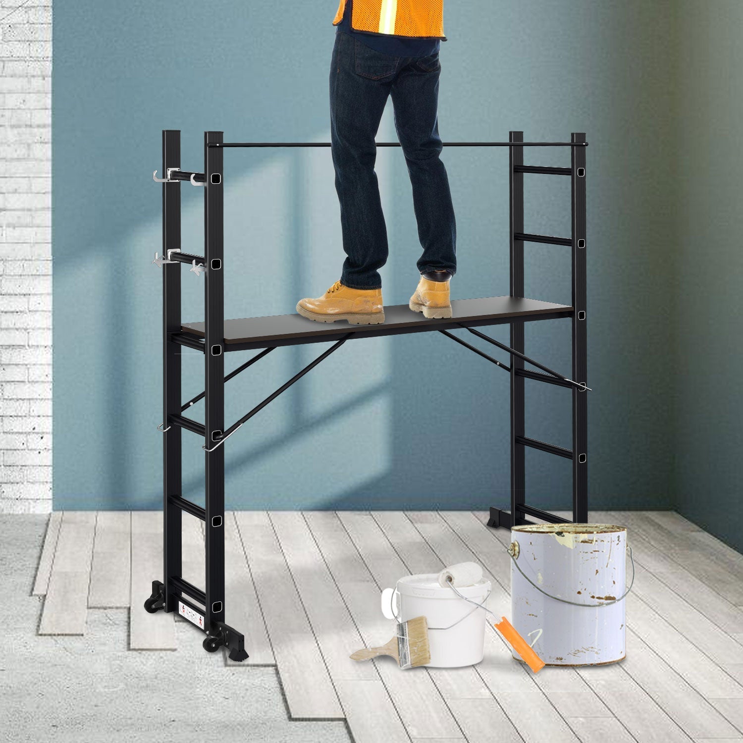 Lospitch Mehrzweckgerüst Aluminium 4 in 1 mit Plattform 2 Rollen bis 150 kg