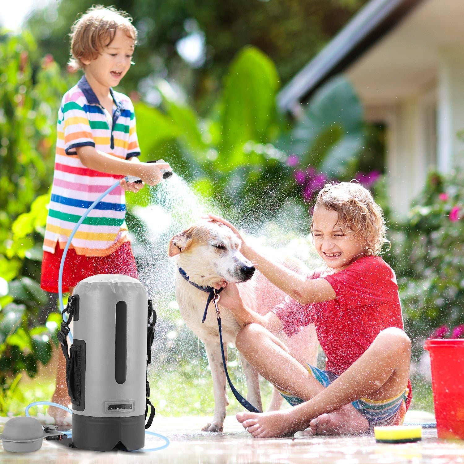 Lospitch Outdoor Campingdusche 12L mit Fußpumpe Temperaturanzeige