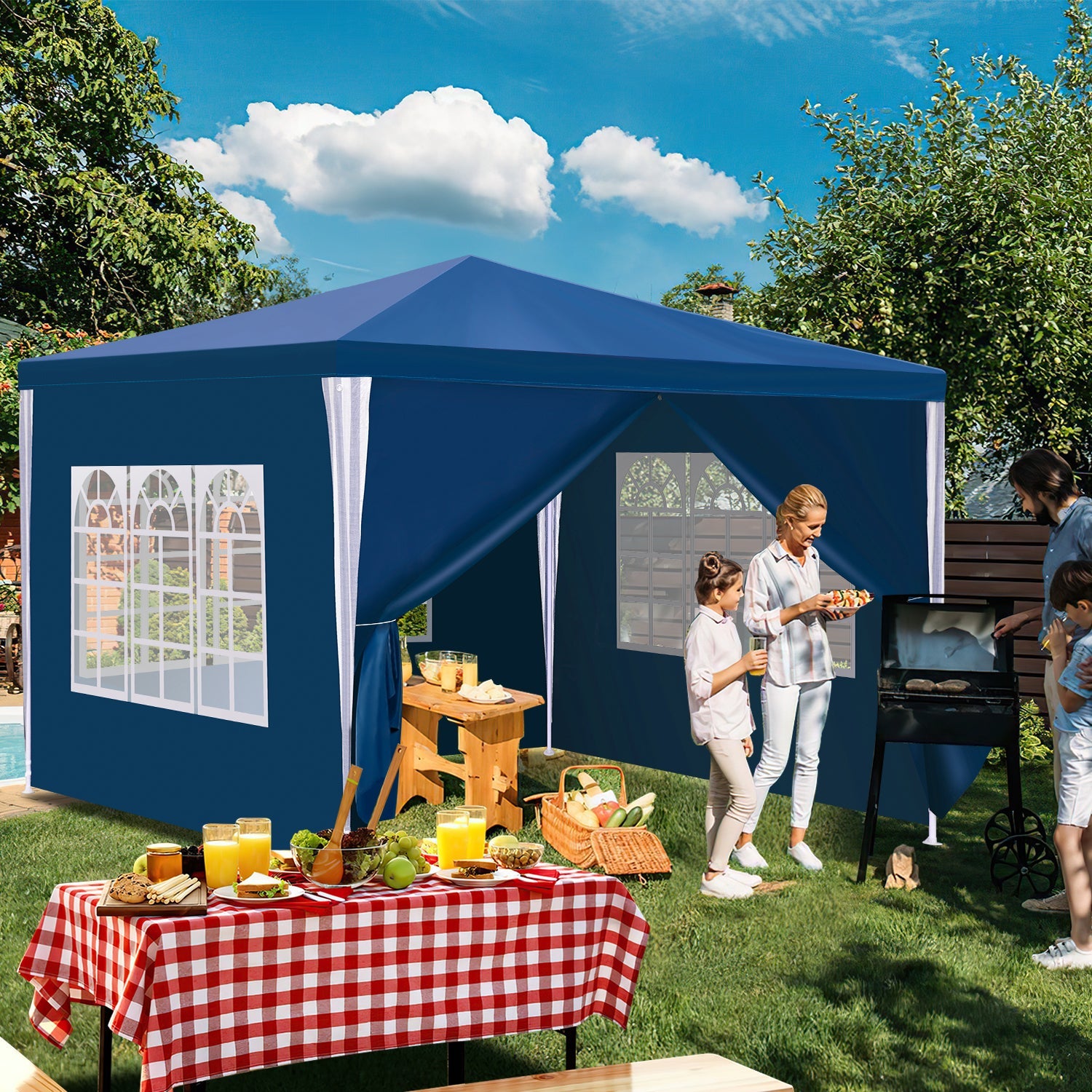 Lospitch Partyzelt 3x6 m Gartenzelt wasserdicht mit Seitenwänden