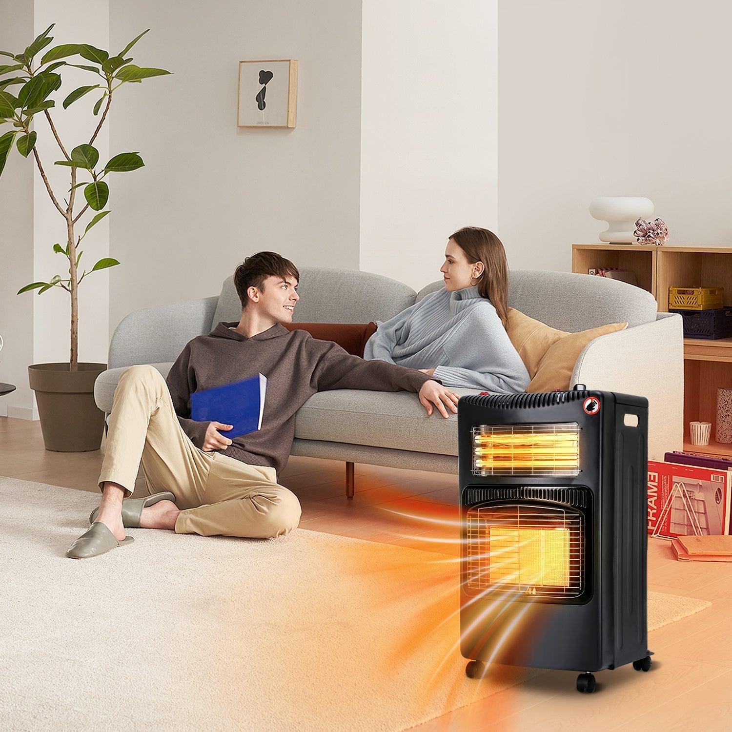 Lospitch Gasofen 4200W mit Elektroheizung 1260W 3 Heizstufen für Propan und Butan 42 × 36 × 73 cm