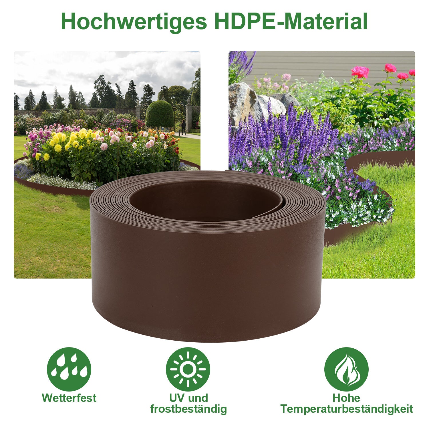 Lospitch Kunststoff Rasenkante 10–50 m für Rasen und Beete