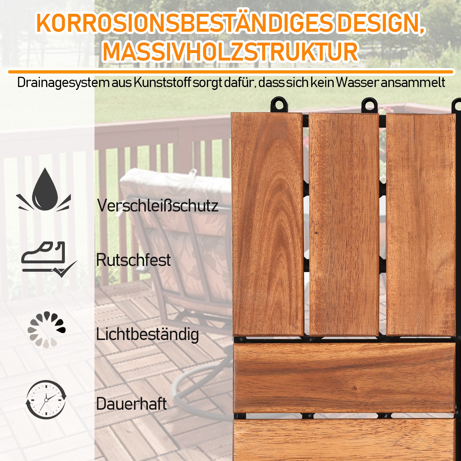 Lospitch Holzfliesen Akazienholz 30x30 cm 12 Latten mit Klicksystem