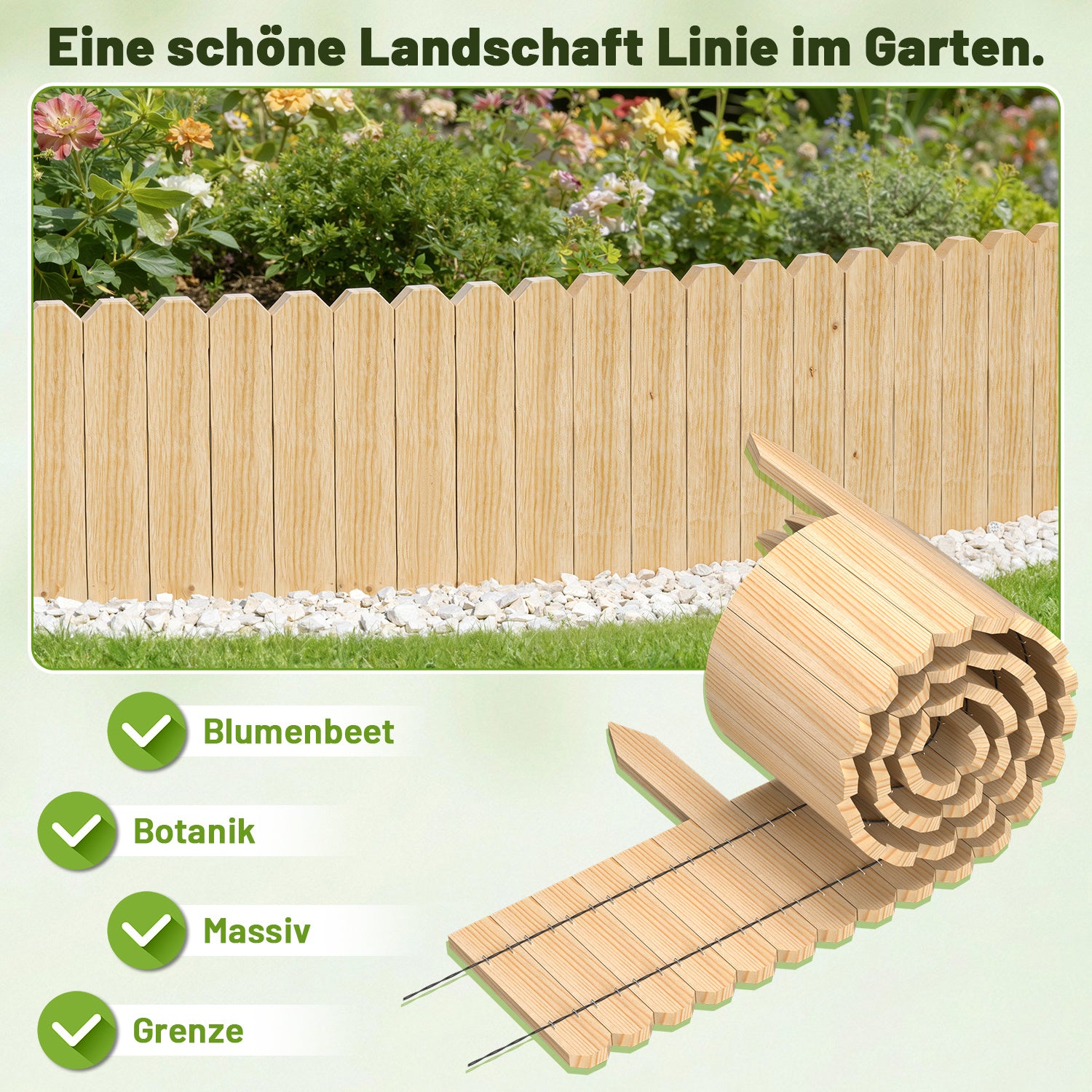 Lospitch Holz-Gartenzaun 200cm für Beete