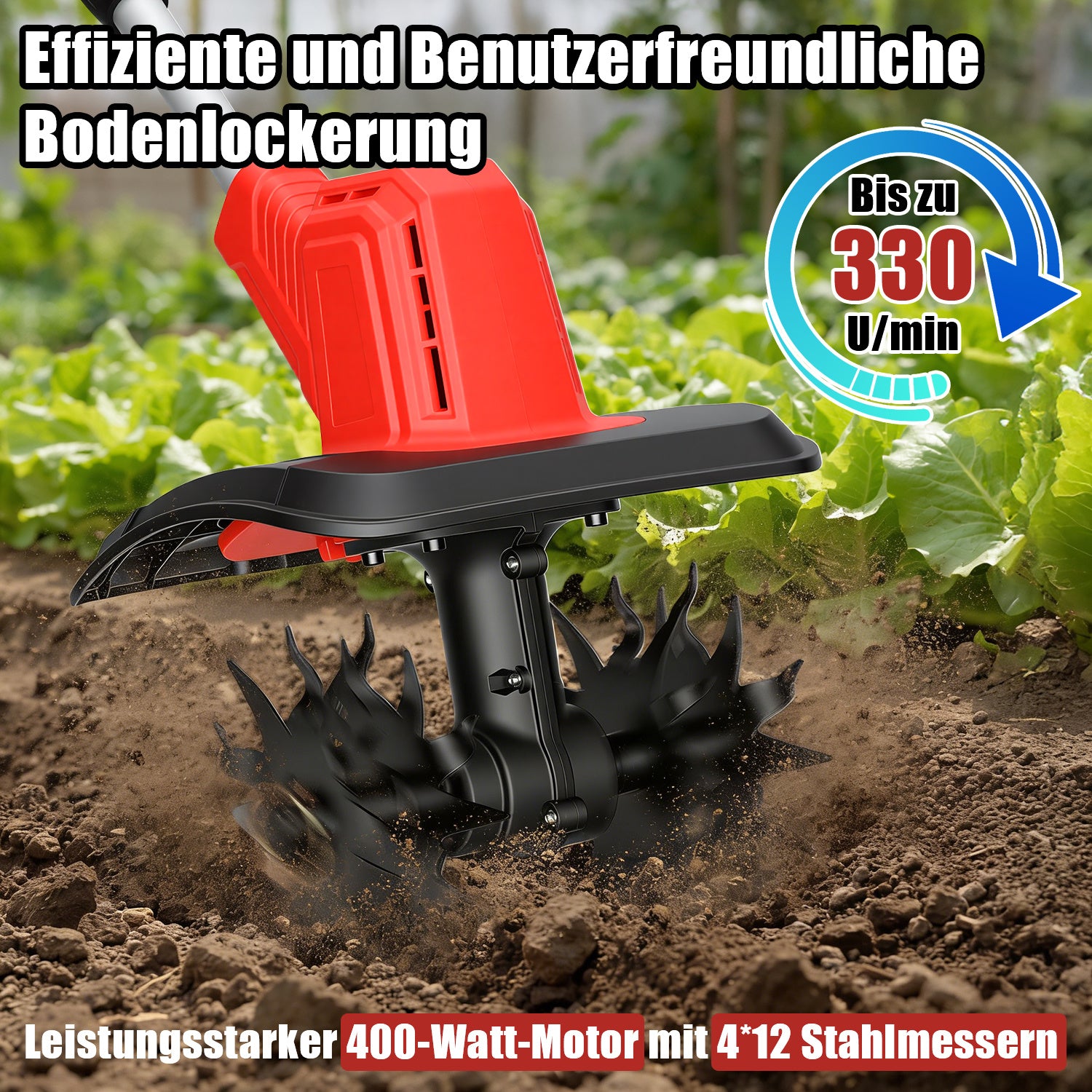 Lospitch Akku Gartenfräse 400 W für Gemüsebeete