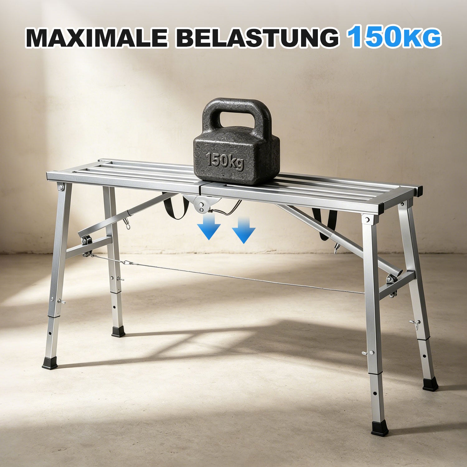 Lospitch Arbeitsplattform aus verzinktem Stahl Höhenverstellbar 56–80 cm bis 150 kg