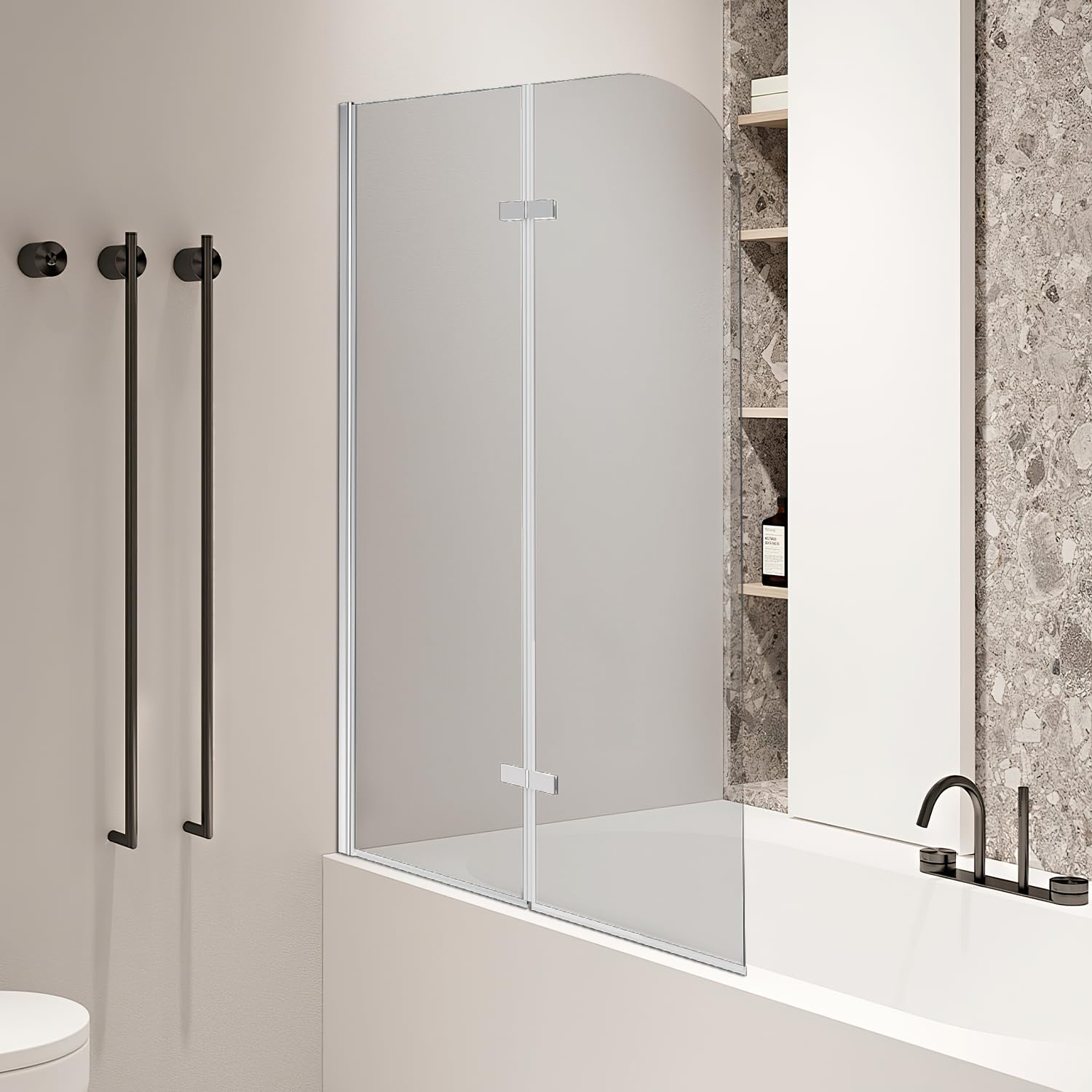 Lospitch Badewannenfaltwand 6 mm ESG Glas 180° schwenkbar