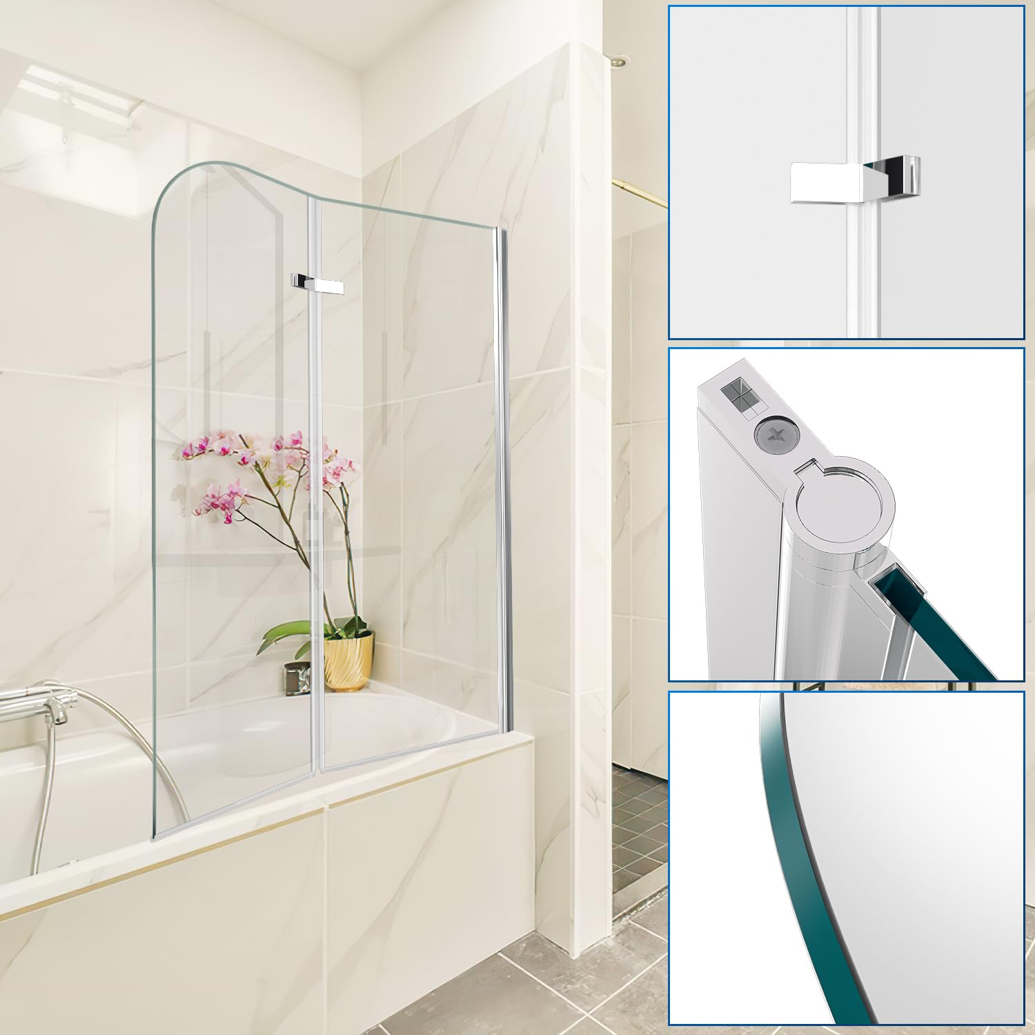 Lospitch Badewannenfaltwand 6 mm ESG Glas 180° schwenkbar