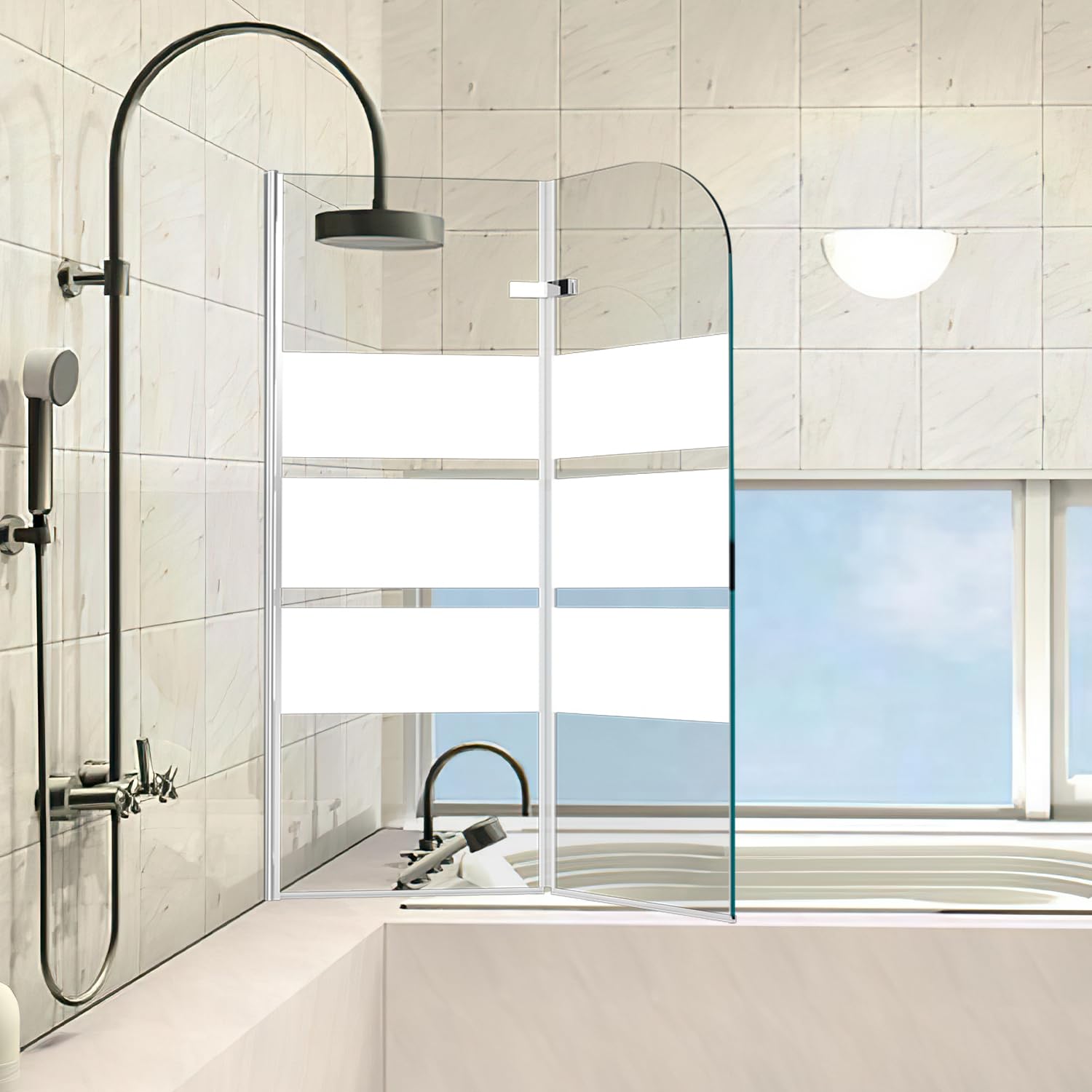 Lospitch Badewannenfaltwand 6 mm ESG Glas 180° schwenkbar