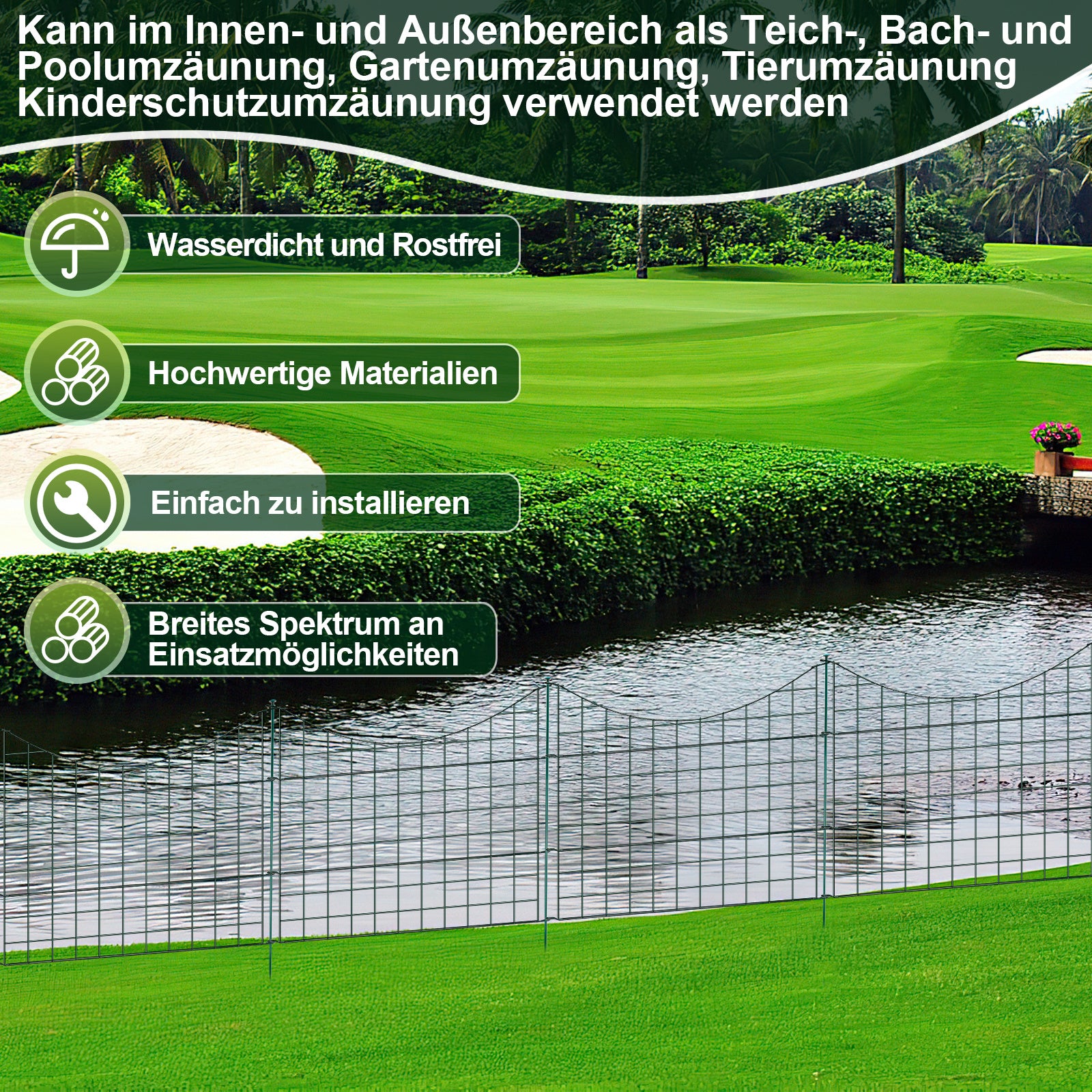 Lospitch Metall Gartenzaun 5er Set 3,74 m zum Stecken