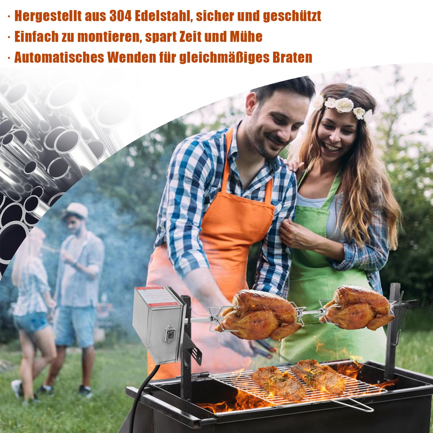 Lospitch Elektrischer Grillspieß 107 cm Edelstah