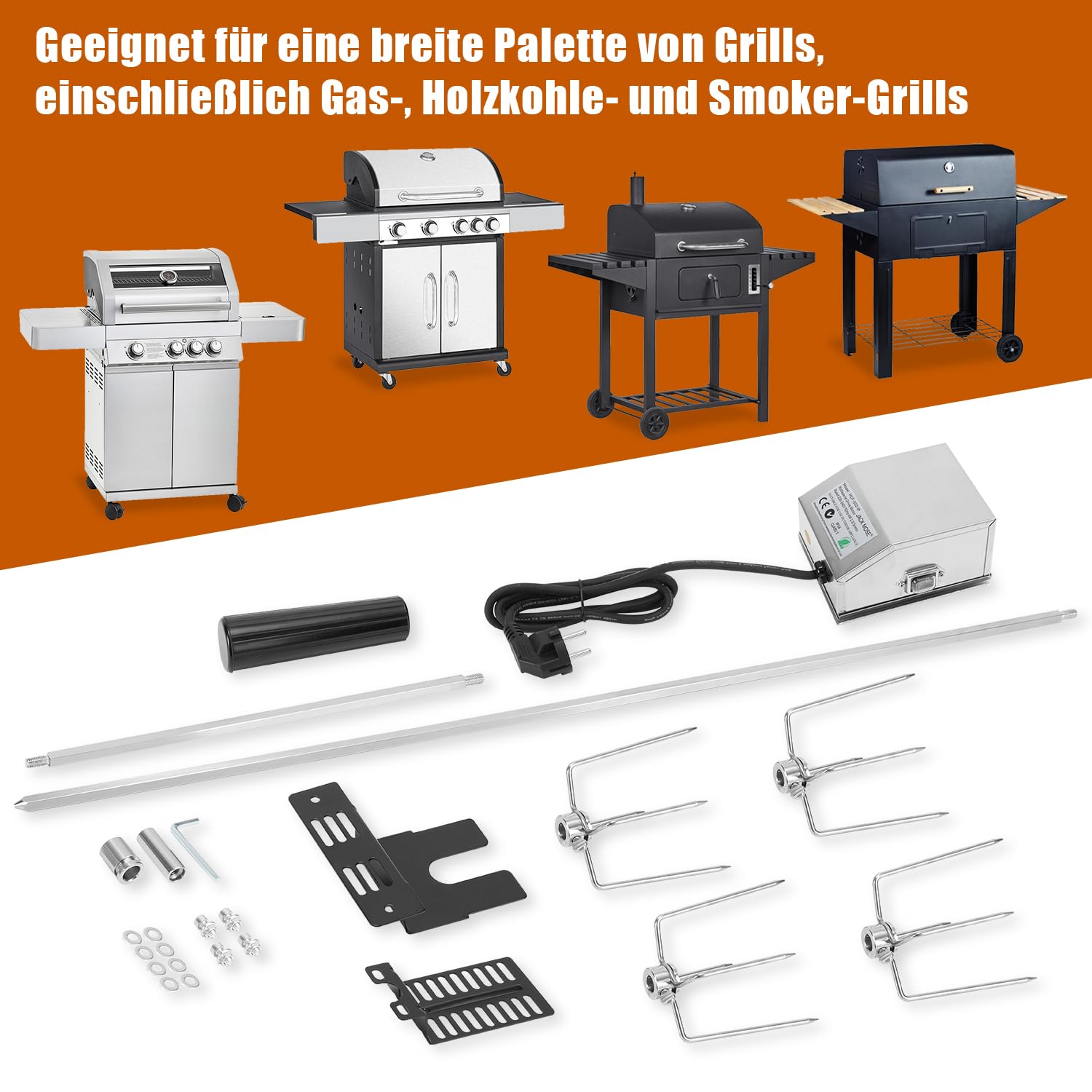 Lospitch Elektrischer Grillspieß 107 cm Edelstah